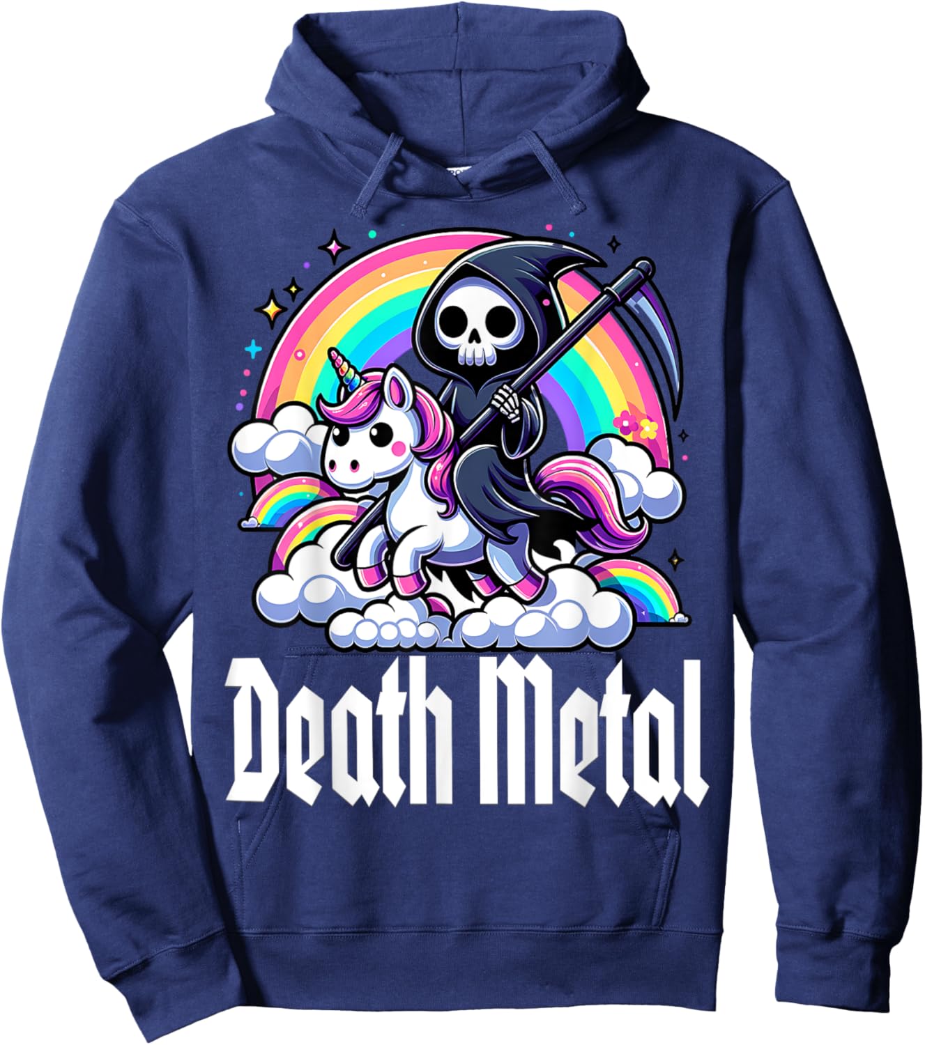 Death Metal Unicorn rainbow Hoodie - Hoodie | Navy