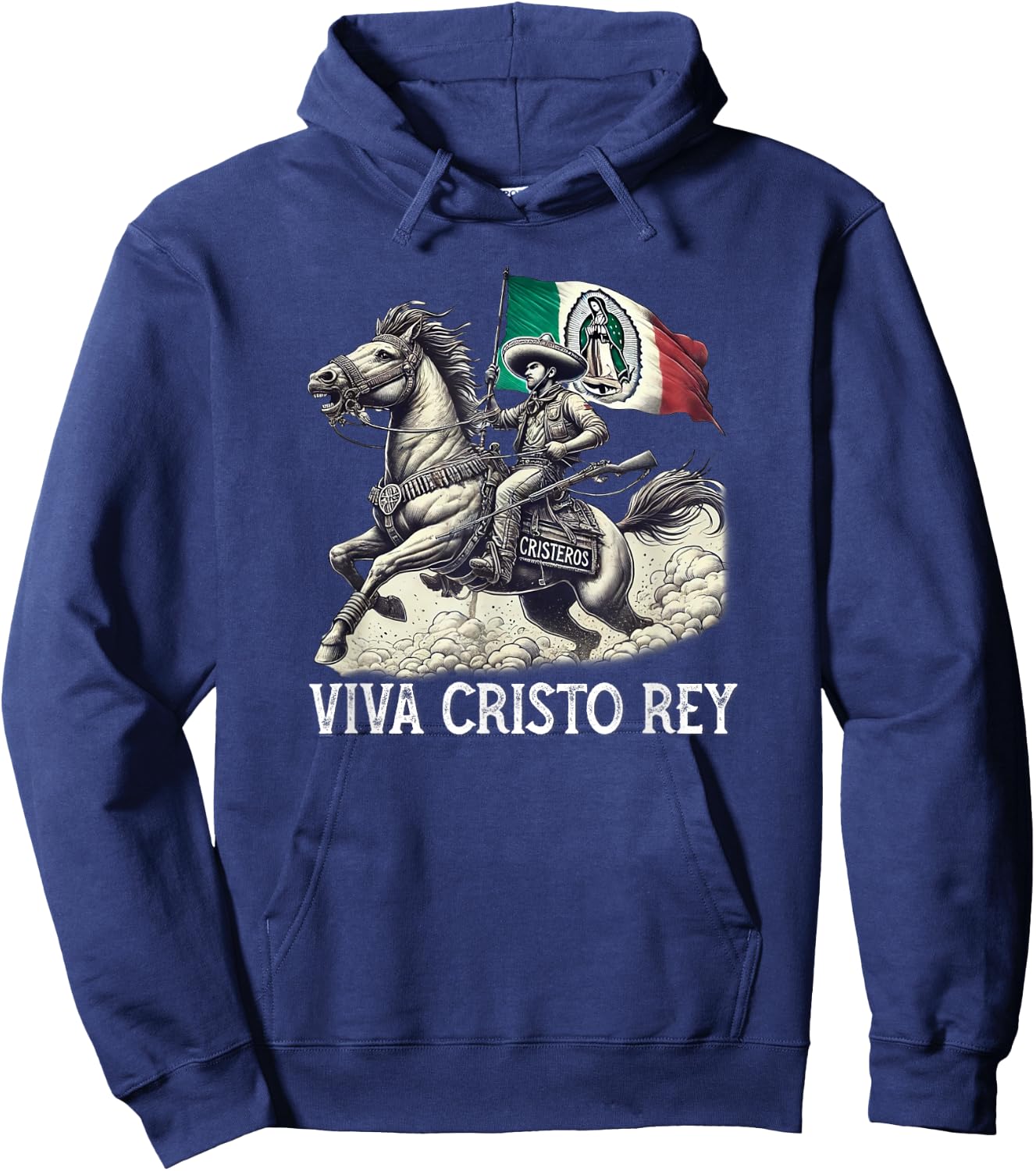 Viva Cristo Rey Guadalupe Catholic Cristeros Hoodie - Hoodie | Navy