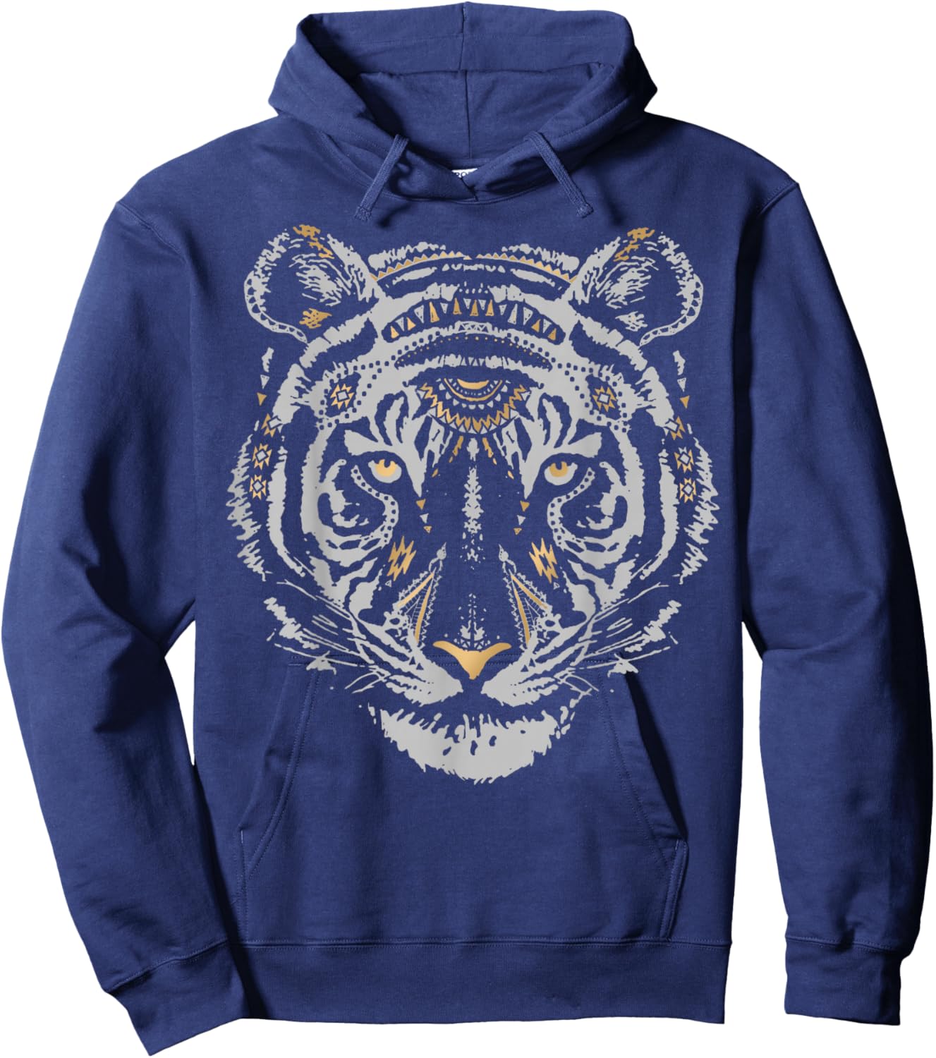 Tribal Tiger Head With Gold Flakes Hoodie - Hoodie | Navy