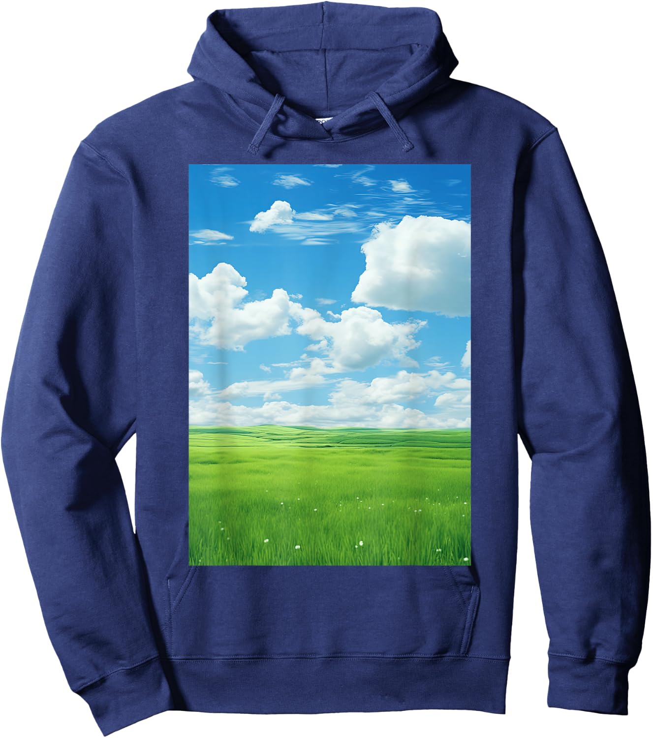 Frutiger Aero: Field Clouds Sky Is Blue Hoodie - Hoodie | Navy