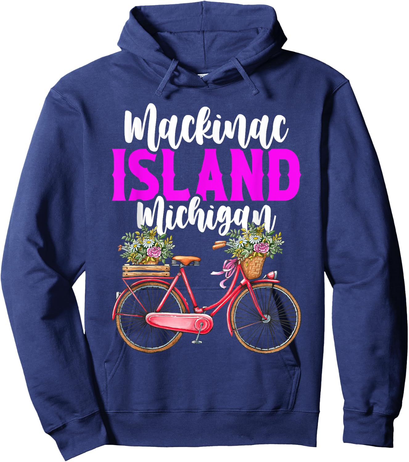 Mackinac Island Michigan Vintage Bike Flowers Hoodie - Hoodie | Navy