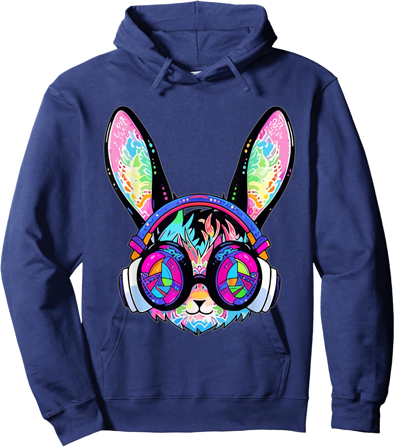 Psychedelic Festival DJ Rabbit Trippy EDM Party Hoodie - Hoodie | Navy