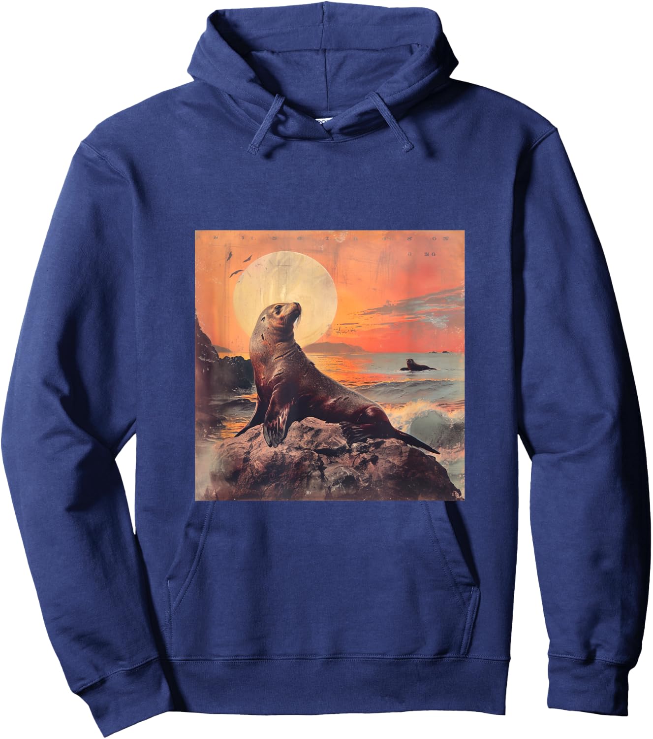 Vintage Sunset Sea Lion Hoodie - Hoodie | Navy