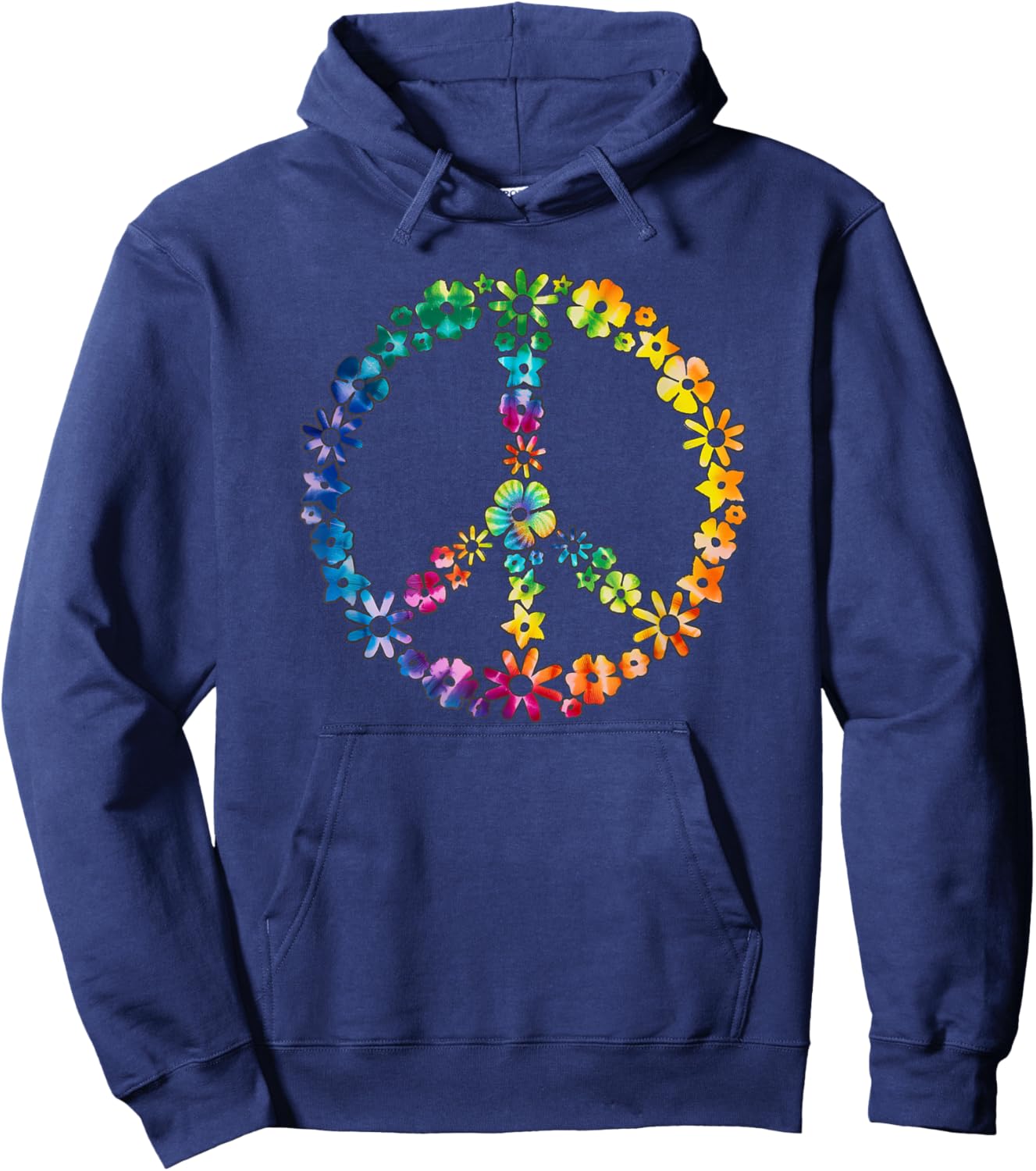 Tie Dye Flower Peace Sign Hippie Hoodie - Hoodie | Navy
