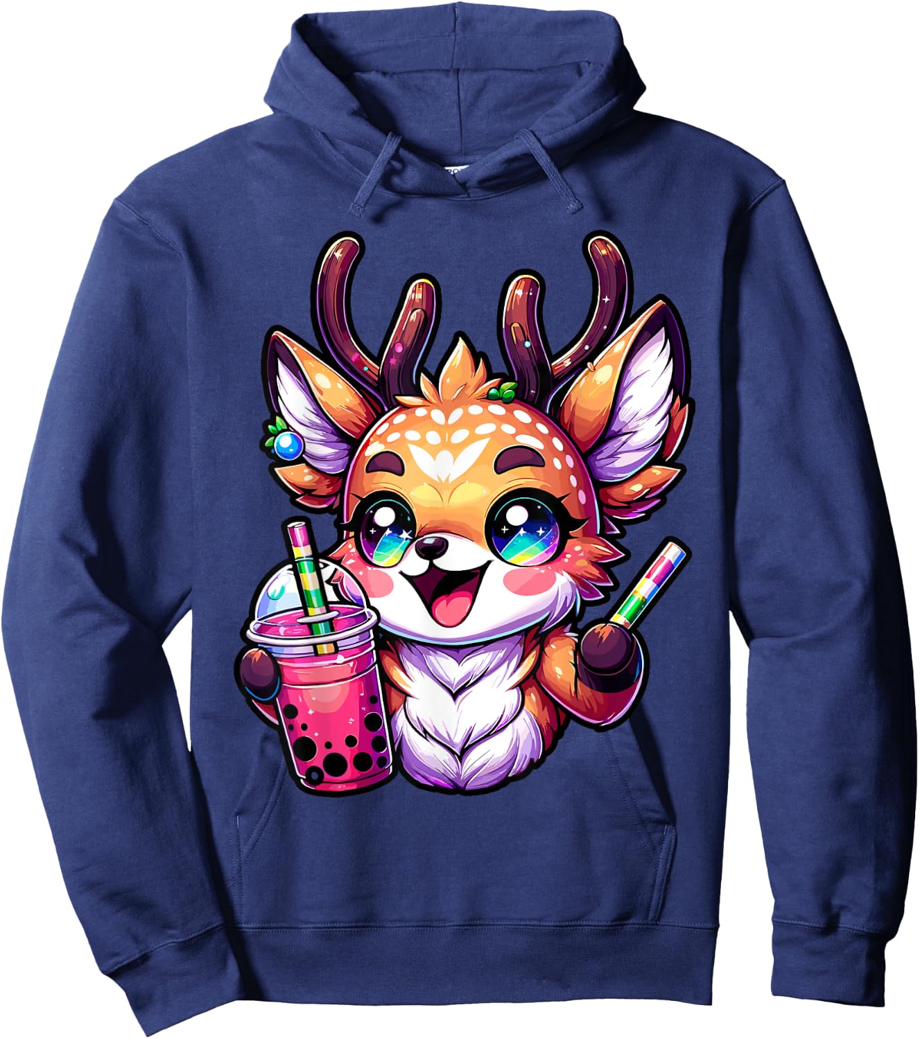 Deer kawaii Bubble Tea Anime Kawaii Milk tea Hoodie - Hoodie | Navy