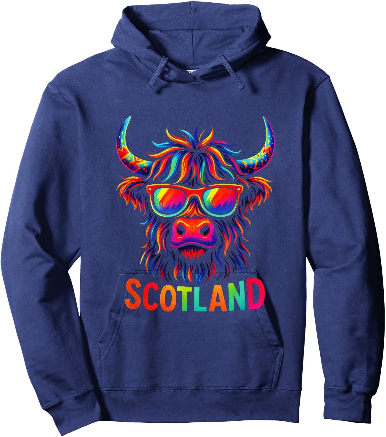 Scotland - Highland Cow Travel Art Hoodie - Hoodie | Navy