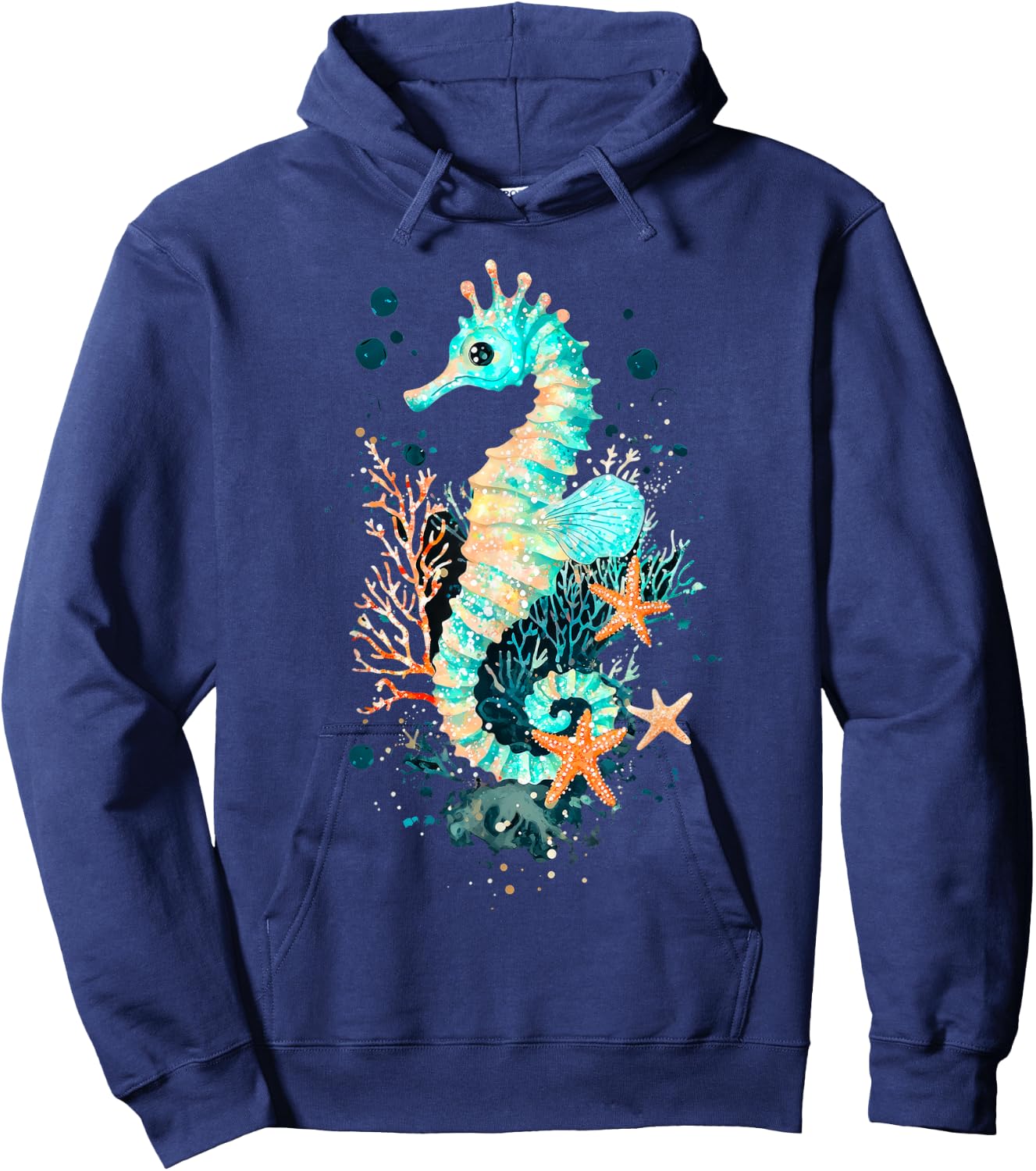 Seahorse Coral Starfish Nautical Art Hoodie - Hoodie | Navy