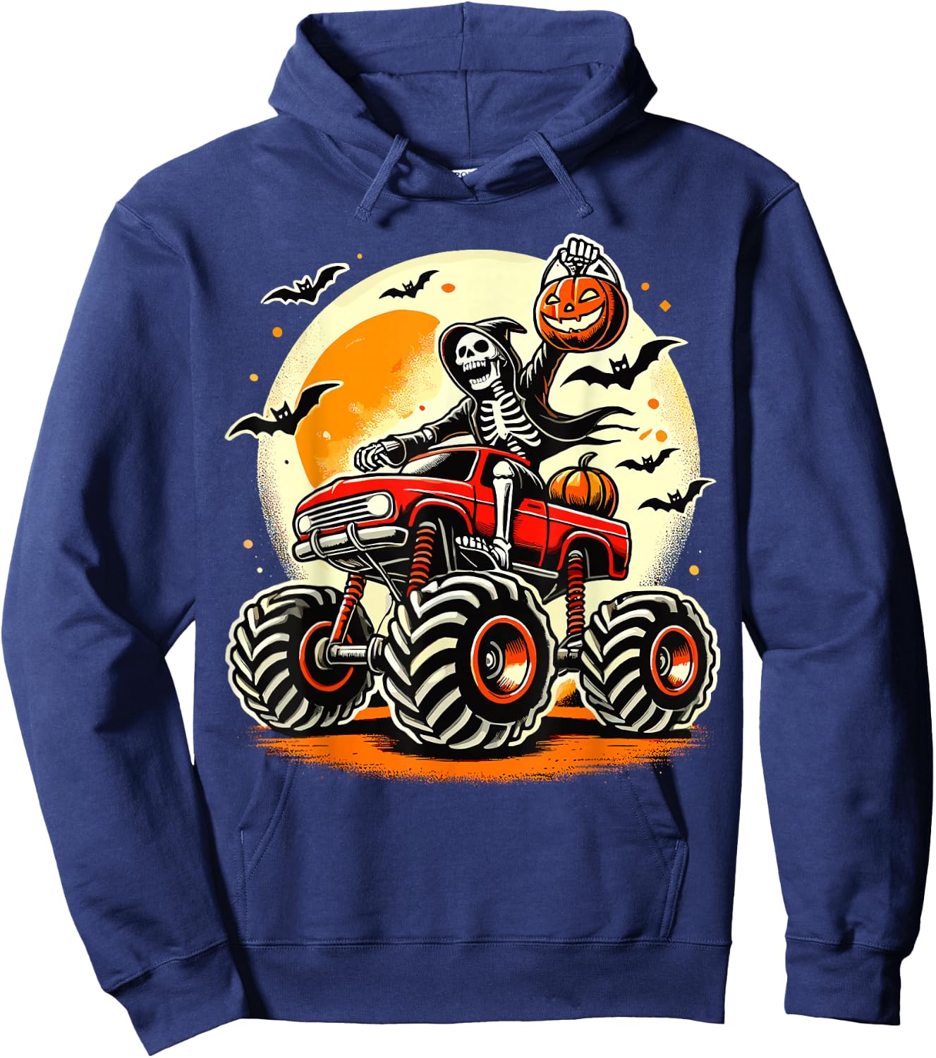 Monster Truck Lover Skeleton Halloween Hoodie - Hoodie | Navy