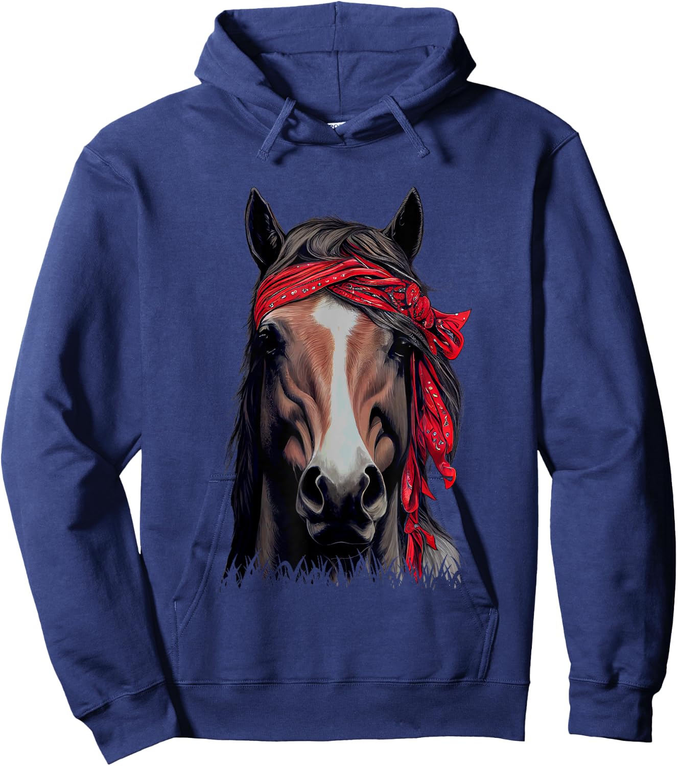 Horse With Red Bandana And Flowing Mane Hoodie - Hoodie | Navy