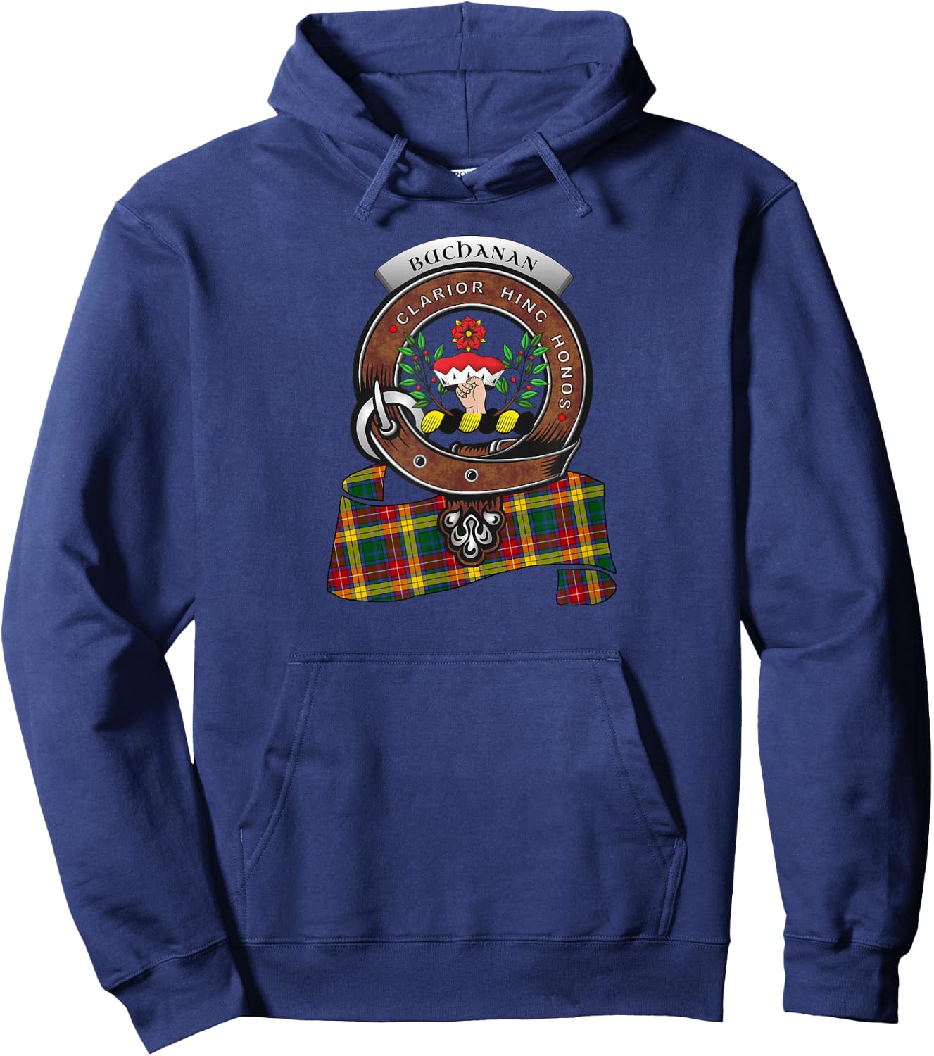 Buchanan Scottish Clan Badge & Tartan Hoodie - Hoodie | Navy
