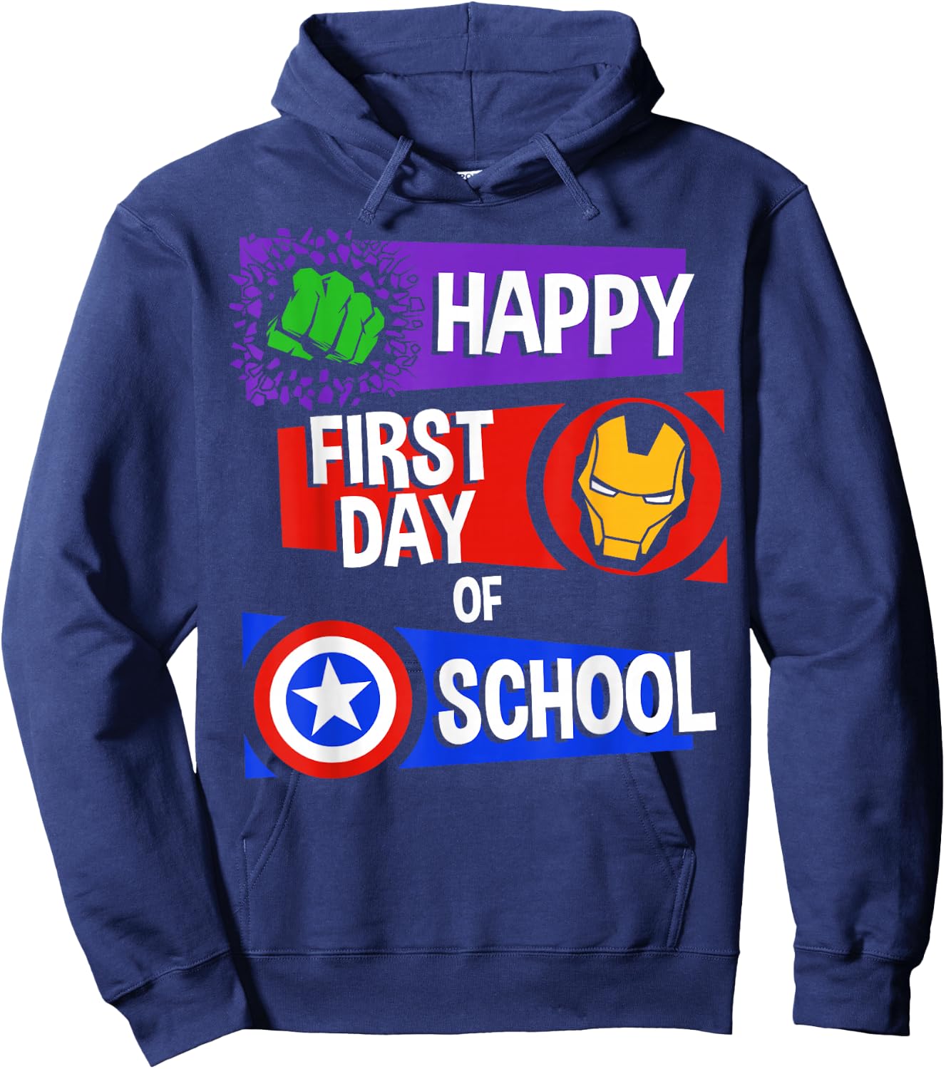 Marvel Avengers Happy First Day of School Text Hoodie - Hoodie | Navy