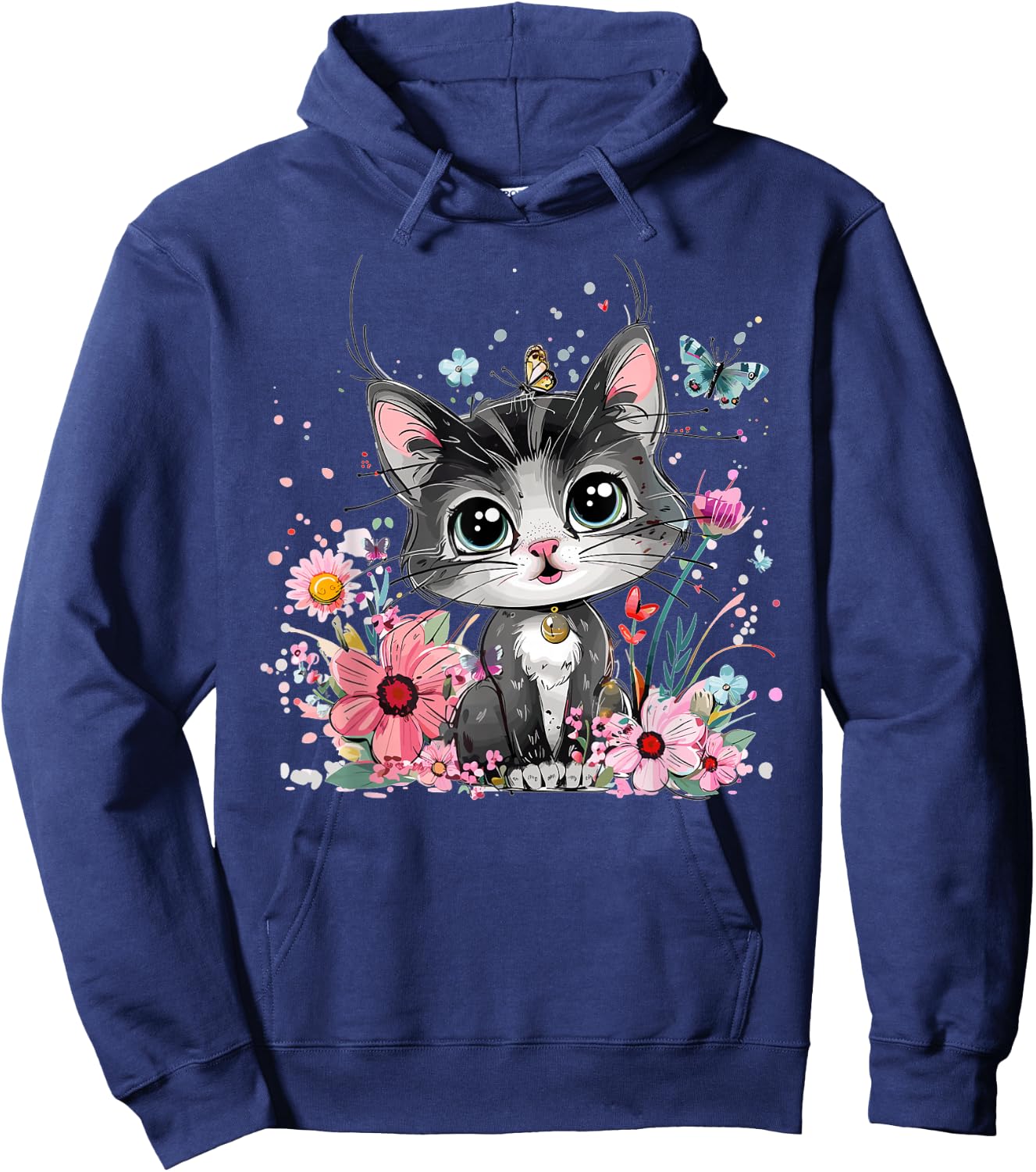 Cute Cat With Flowers I Kids Cat Hoodie - Hoodie | Navy