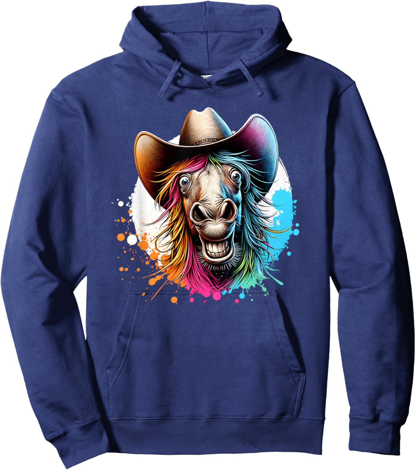 Funny Horse With Cowboy Hat Hoodie - Hoodie | Navy