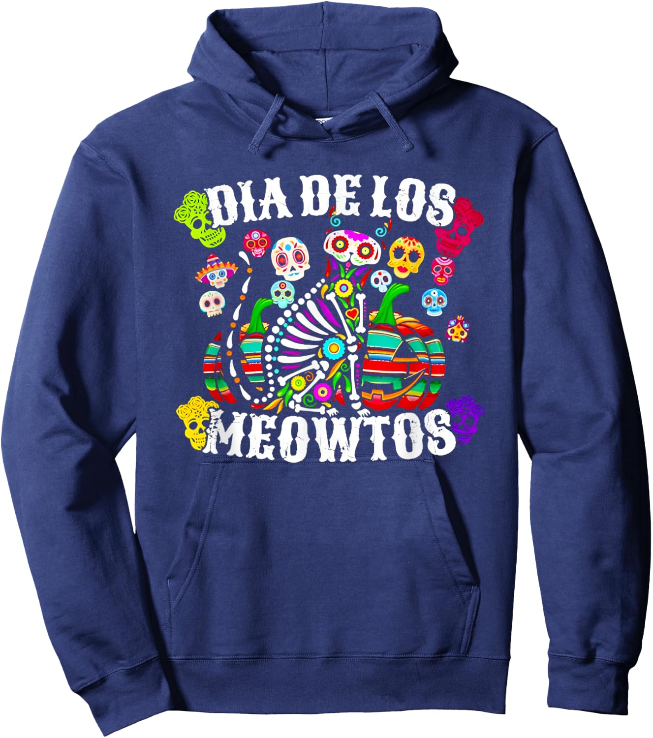 Dia De Los Meowtos Mexicano Hoodie - Hoodie | Navy