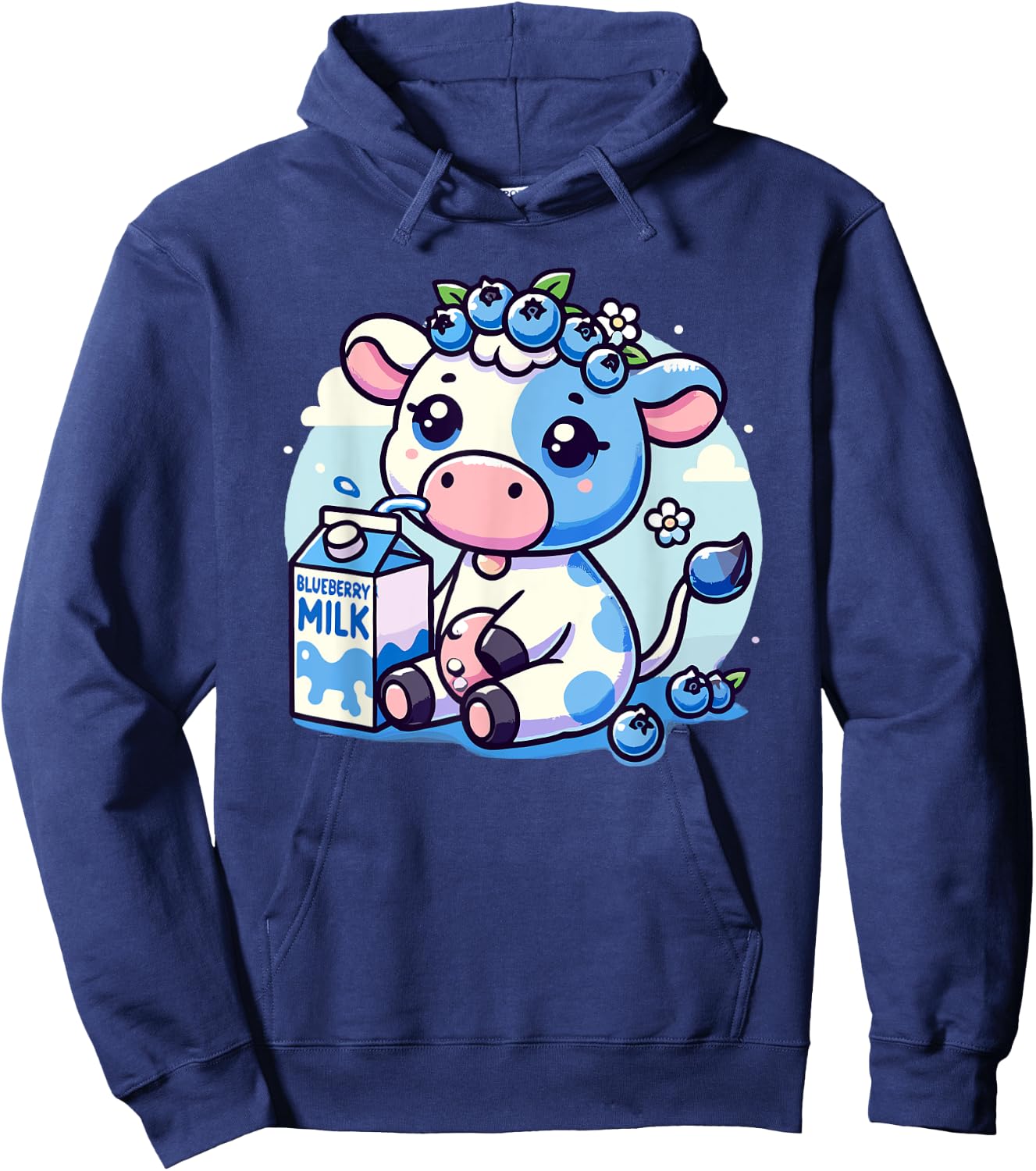 Cute Kawaii Blueberry Milk Cow Animal Milkshake Hoodie - Hoodie | Navy