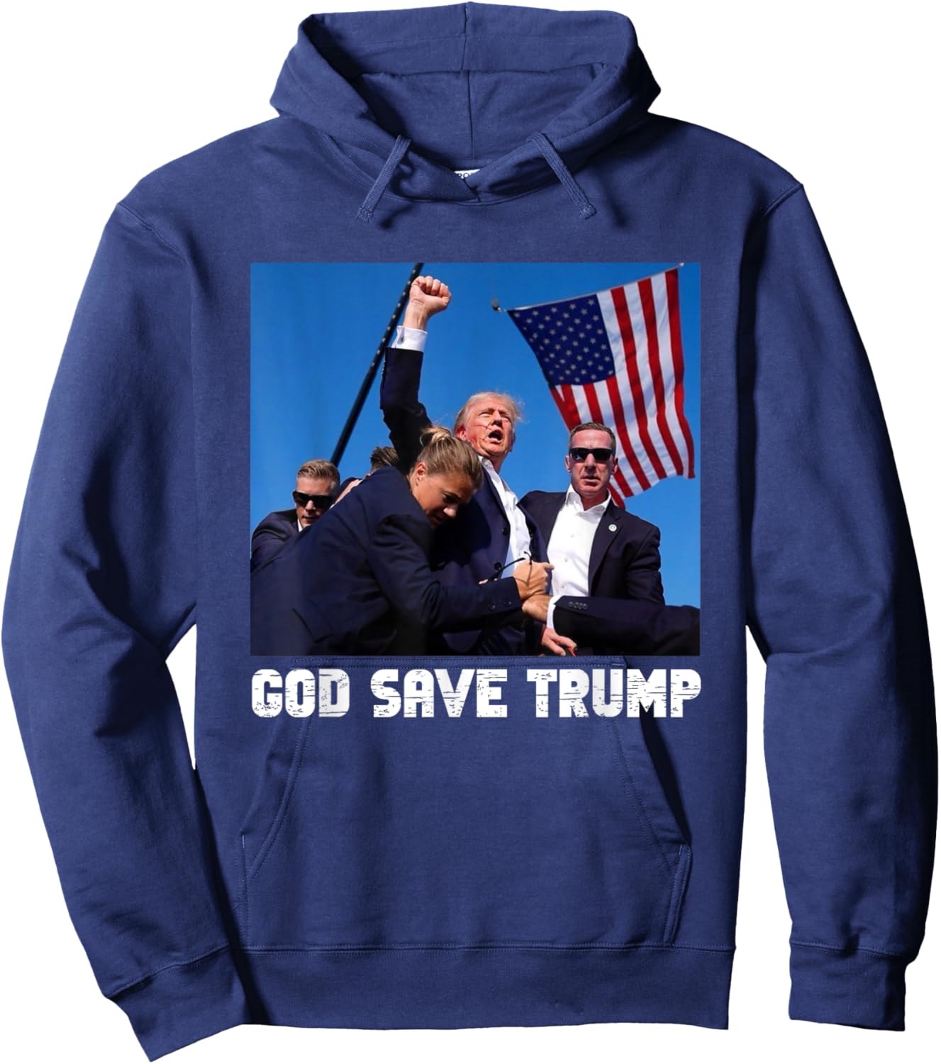 God Save President Trump, Donald Trump 2024 Hoodie - Hoodie | Navy
