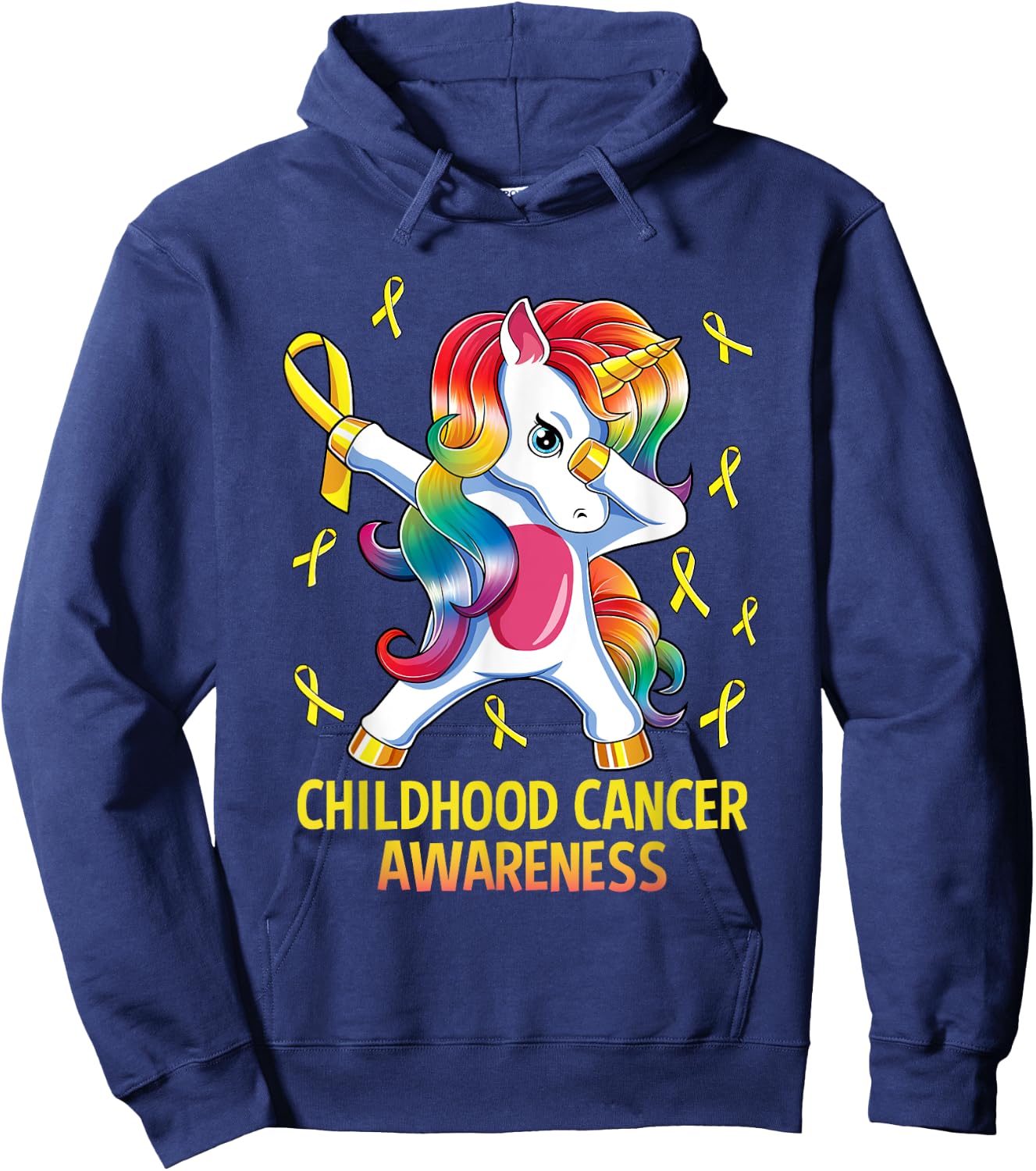 Dabbing Unicorn Childhood Cancer Awareness Hoodie - Hoodie | Navy