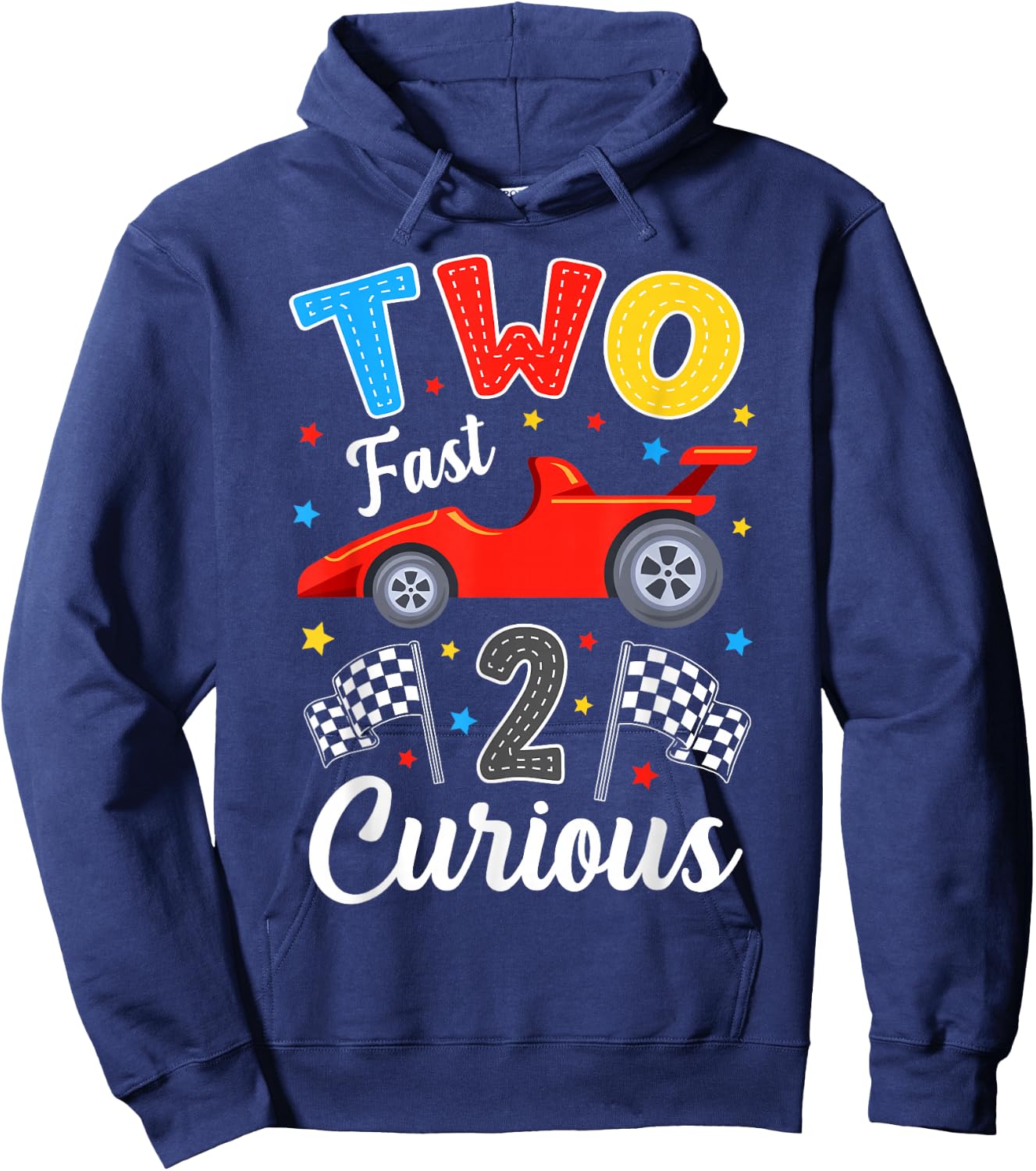 Two Fast 2 Curious Racing 2nd Birthday Boy Girl Hoodie - Hoodie | Navy