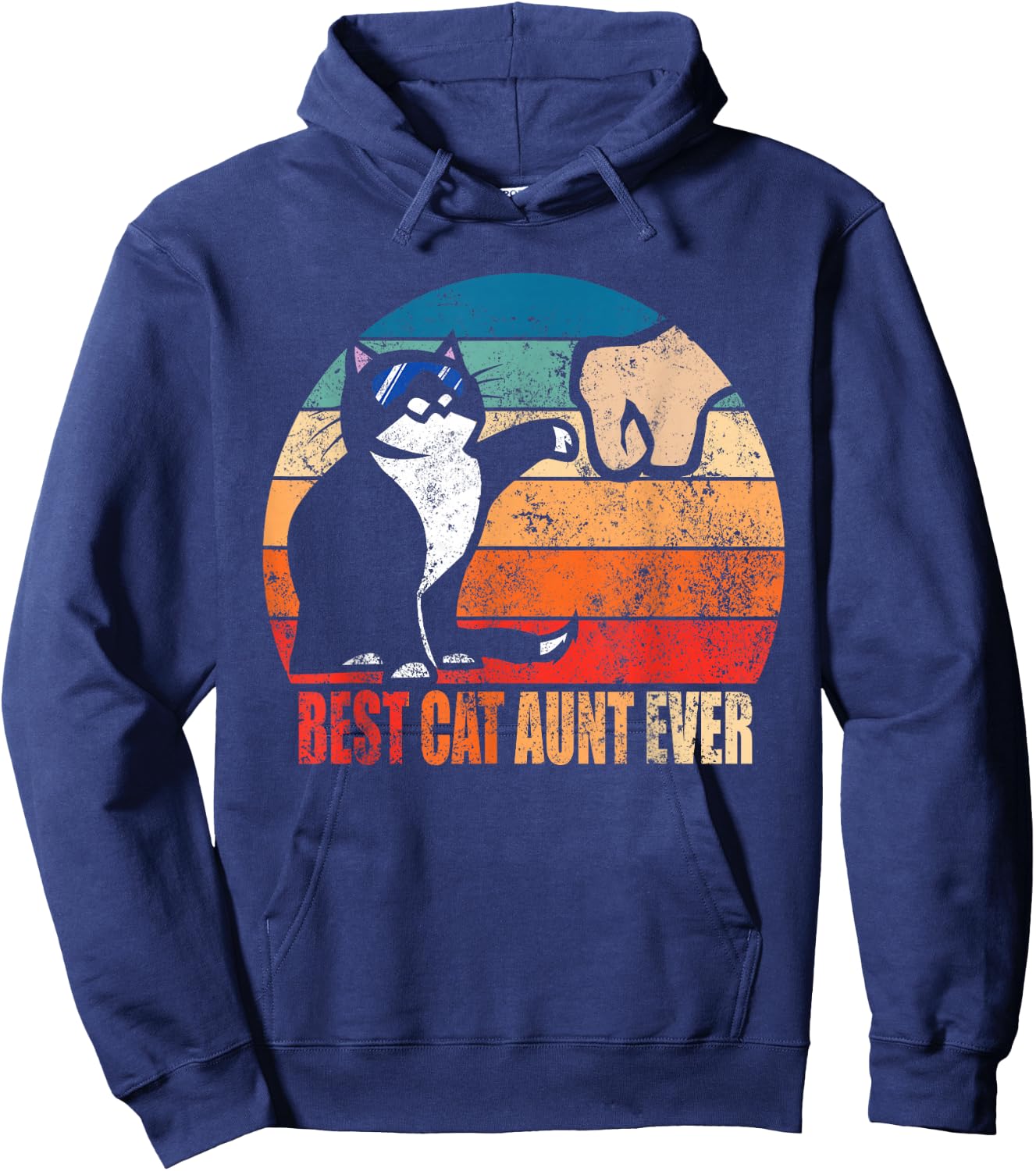 Best Cat Aunt Ever with Funny Fist Bump Retro Hoodie - Hoodie | Navy