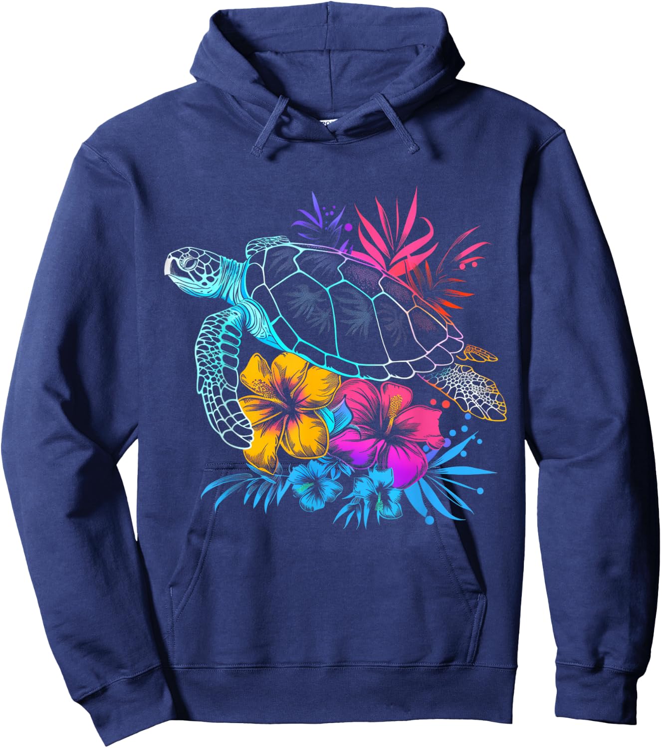 Sea Turtle Hawaiian Flowers Hawaii Diver Hoodie - Hoodie | Navy