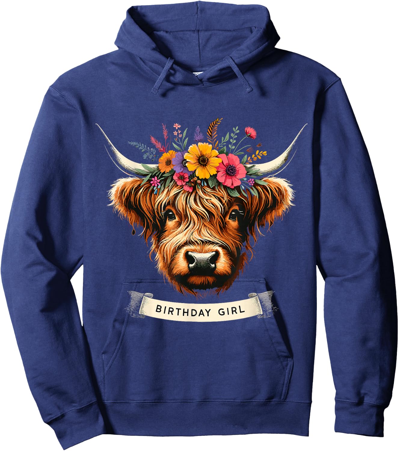 Highland Cow Birthday Girl Party Hoodie - Hoodie | Navy