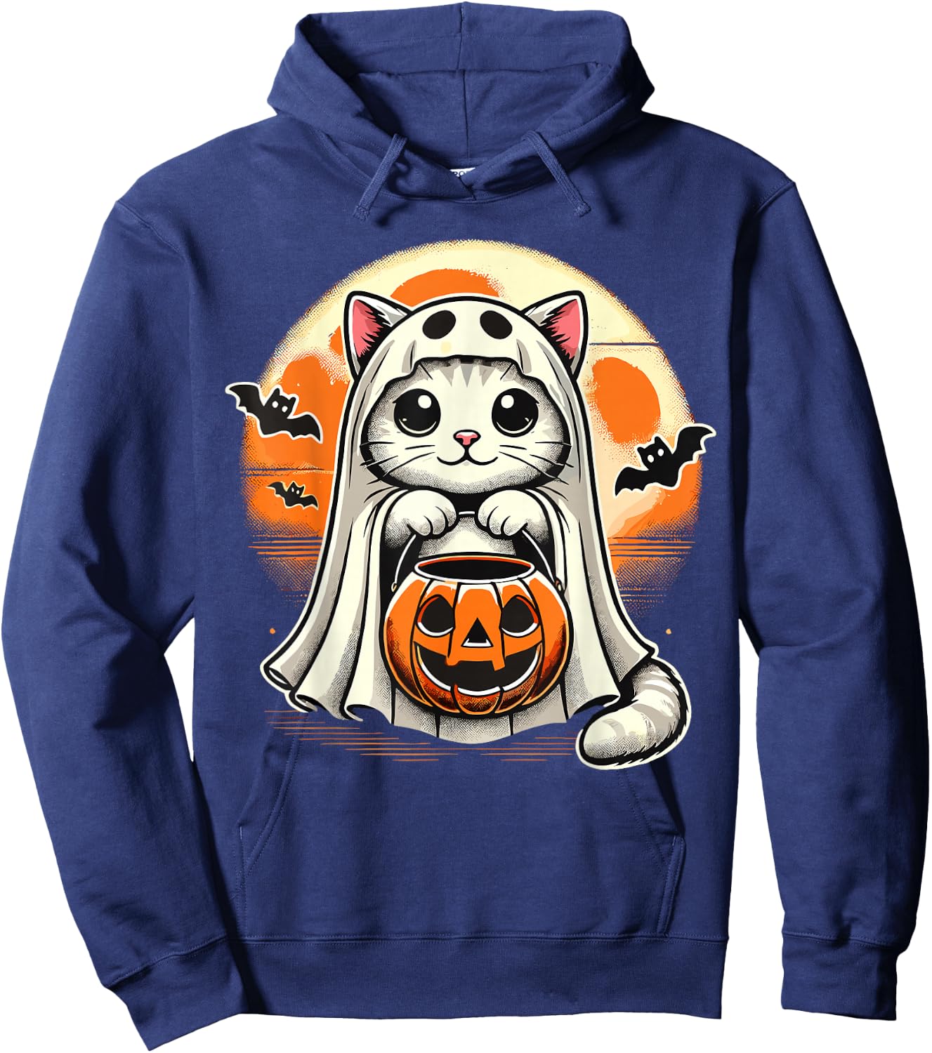 Cat Ghost Halloween Funny Cat Hoodie - Hoodie | Navy