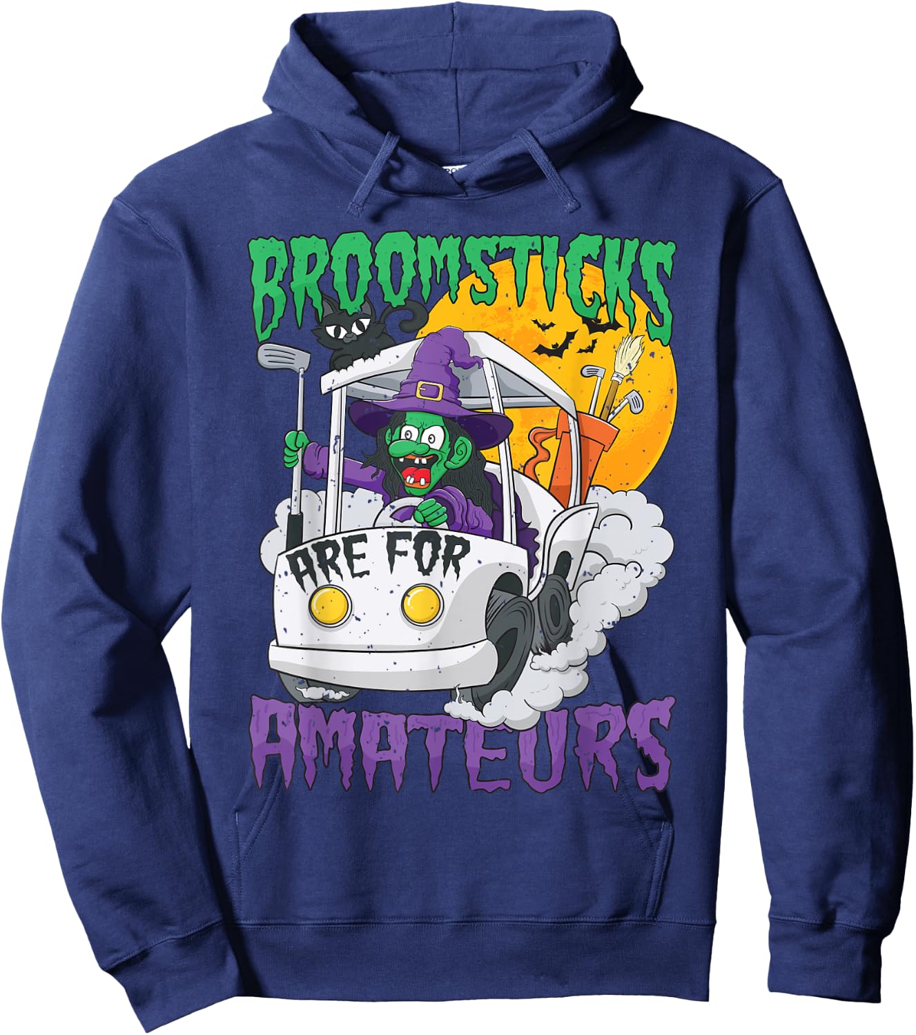 Witch Riding A Golf Cart Funny Halloween Hoodie - Hoodie | Navy