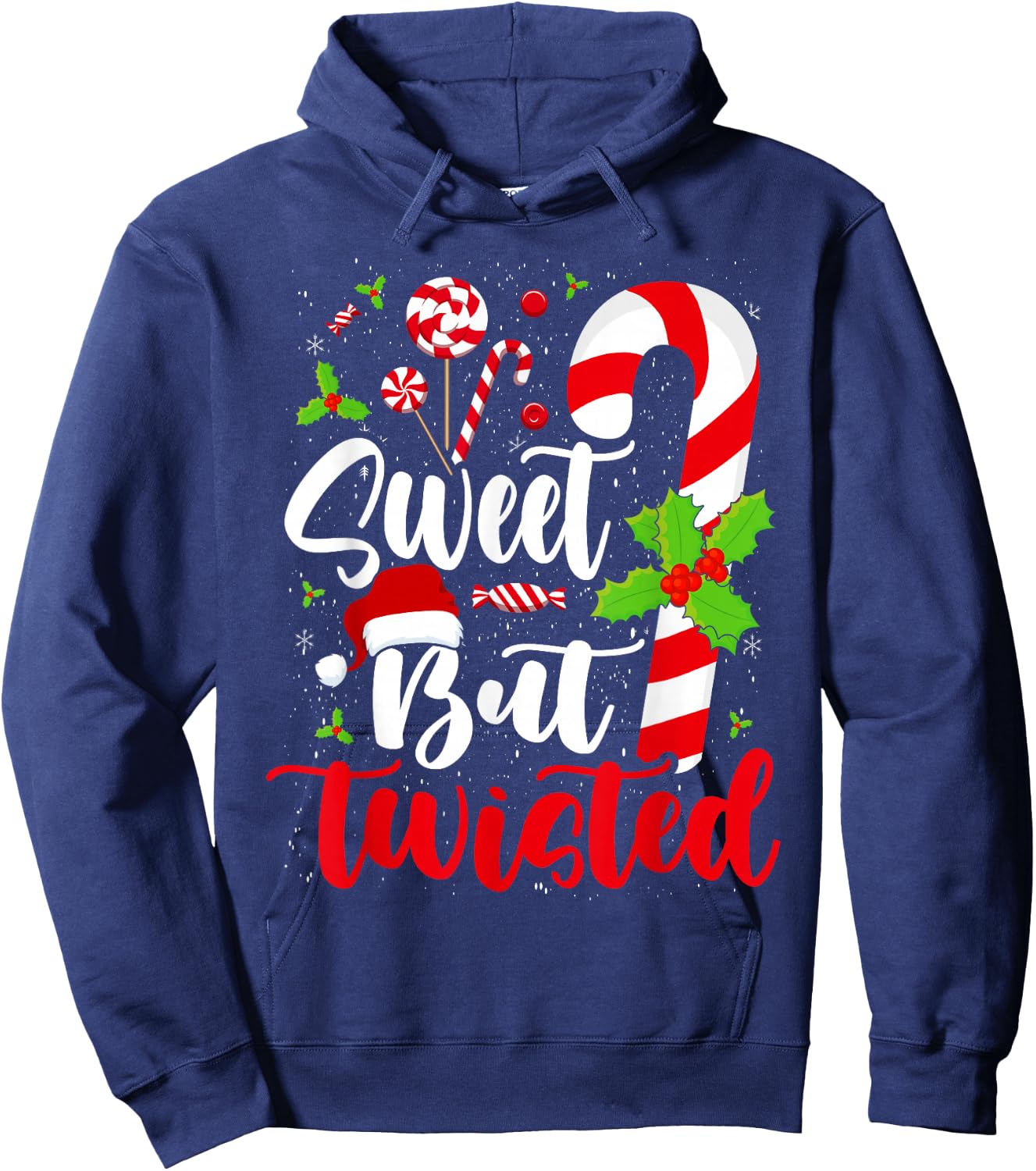 Candy Cane Christmas Short Sleeve Hoodie - Hoodie | Navy