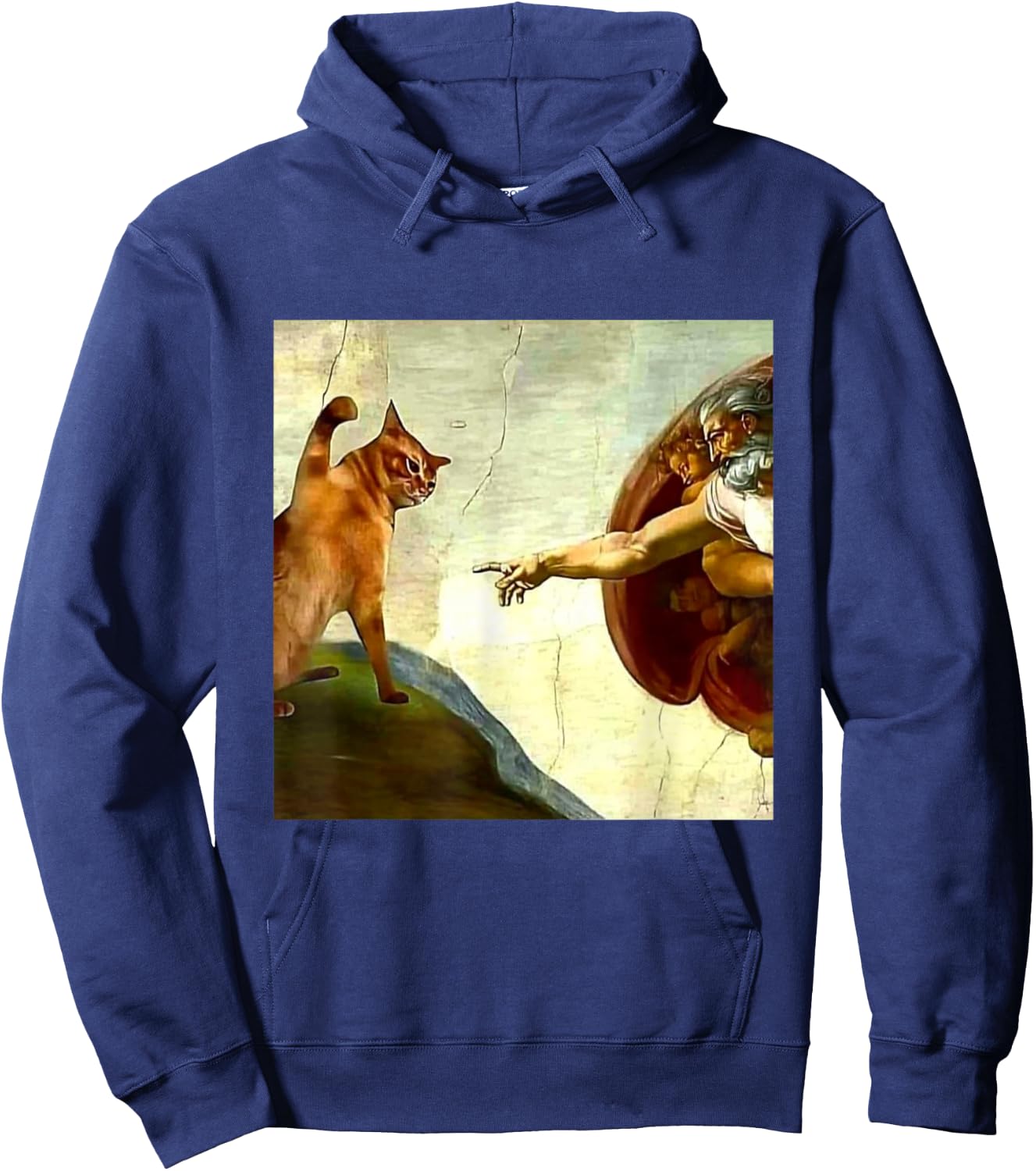 Oil Painting Cat Meme Funny Viral Internet Hoodie - Hoodie | Navy