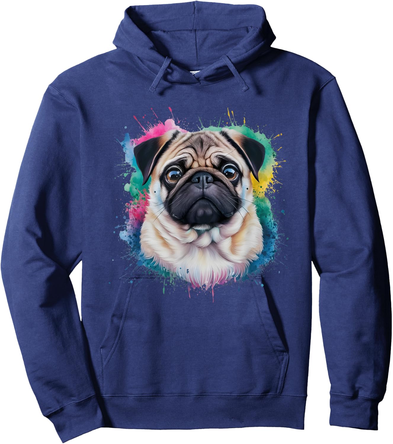 Men Woman Colorful Watercolor Pug Hoodie - Hoodie | Navy