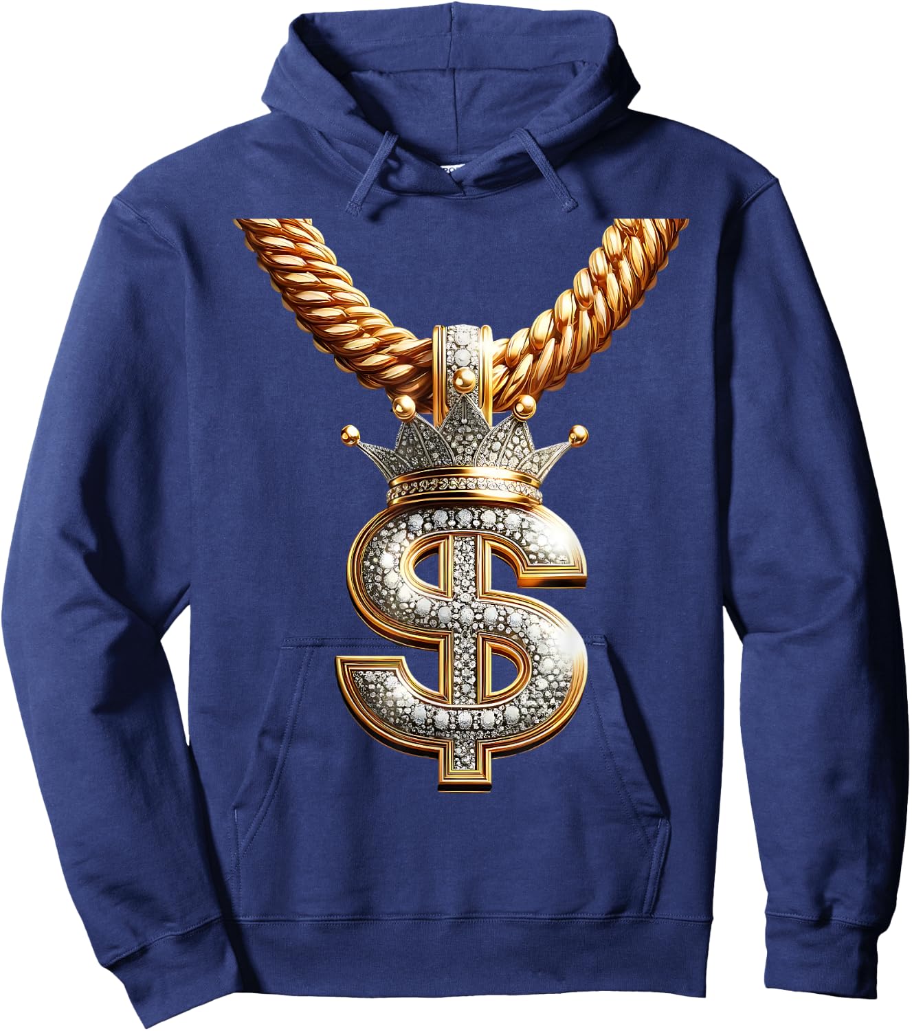 Fancy Gold and Diamond Dollar-Sign Bling Hoodie - Hoodie | Navy