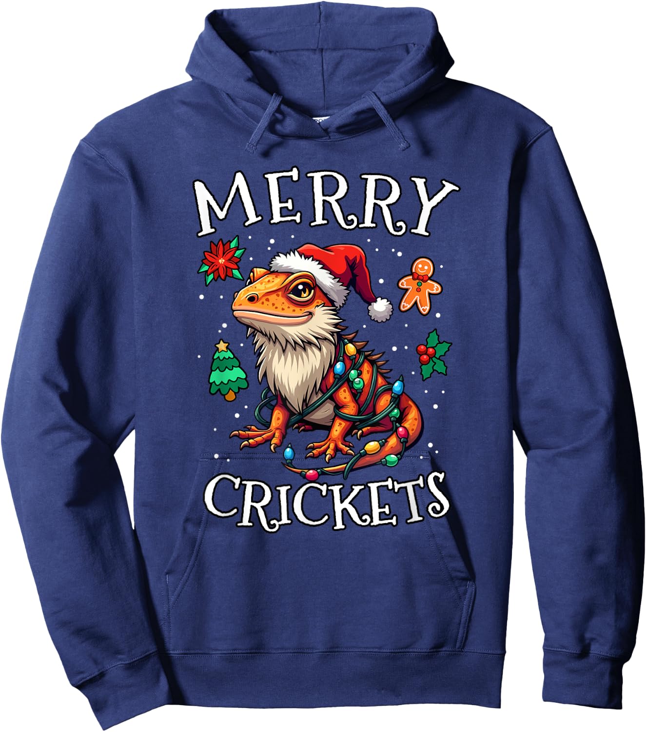 Bearded Dragon Christmas Lights Merry Crickets Hoodie - Hoodie | Navy