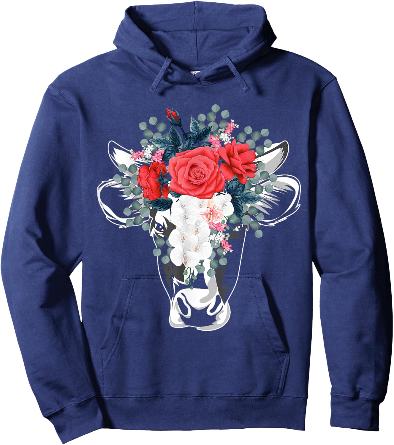Farm Animal Nature Flower Gift Cow Hoodie - Hoodie | Navy