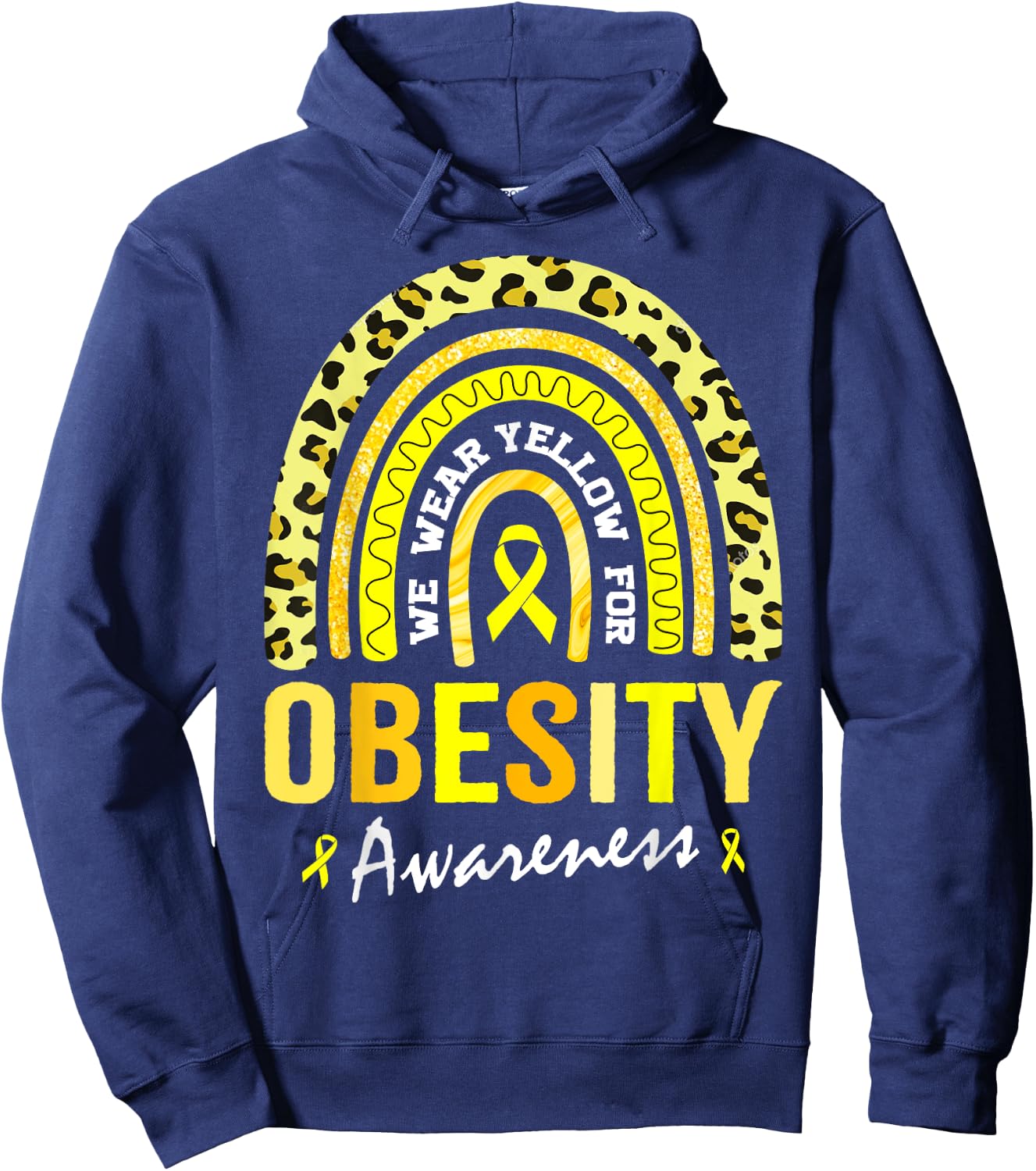 In March We Wear Yellow for Obesity Awareness Hoodie - Hoodie | Navy