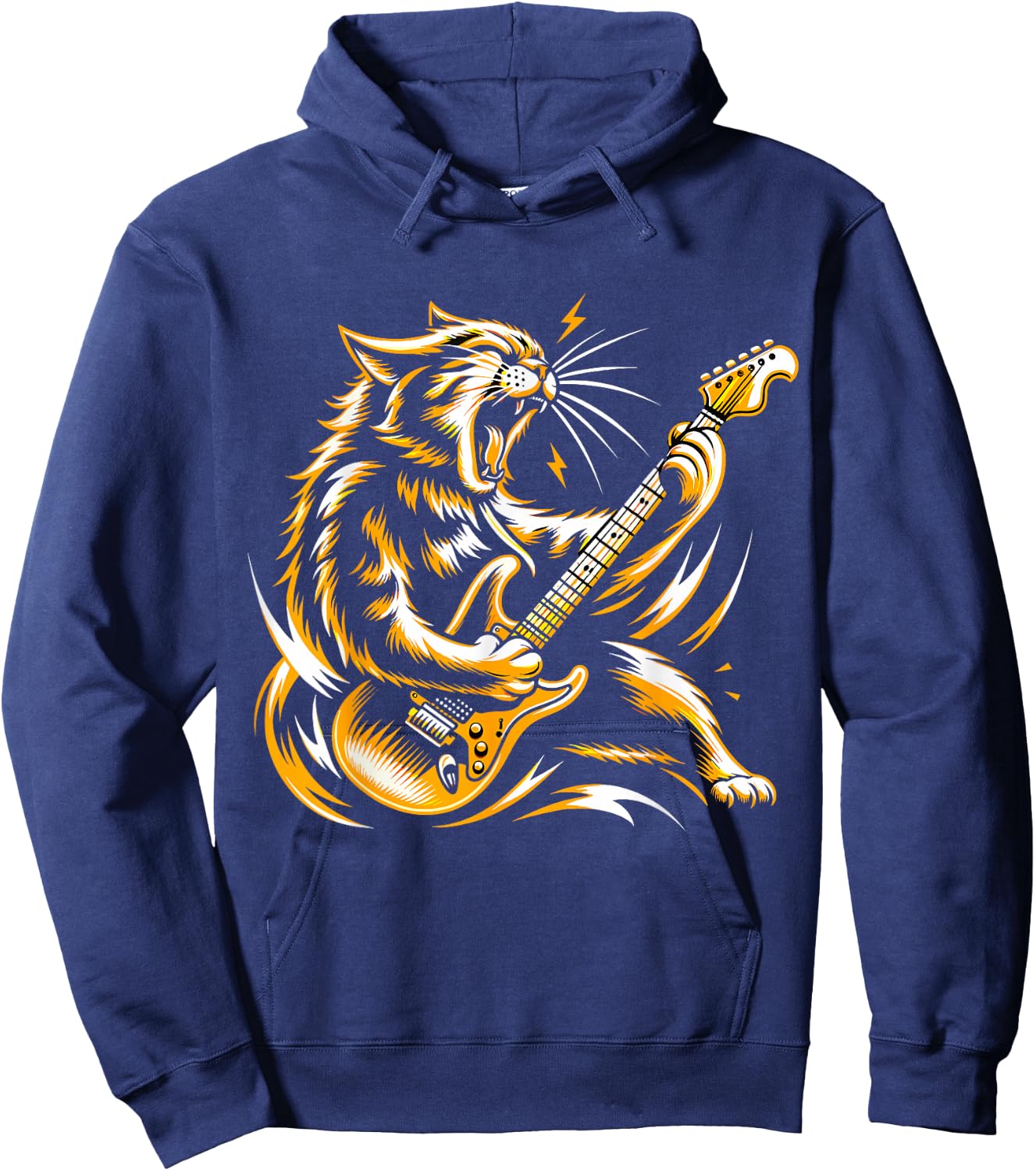 Rock and Roll Cat Electric Guitar Hoodie - Hoodie | Navy