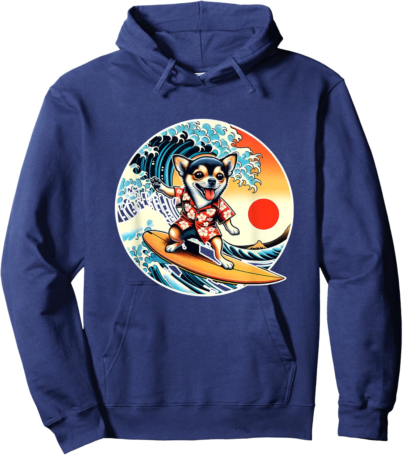 Great Wave Kanagawa Chihuahua dog Surfing Hoodie - Hoodie | Navy