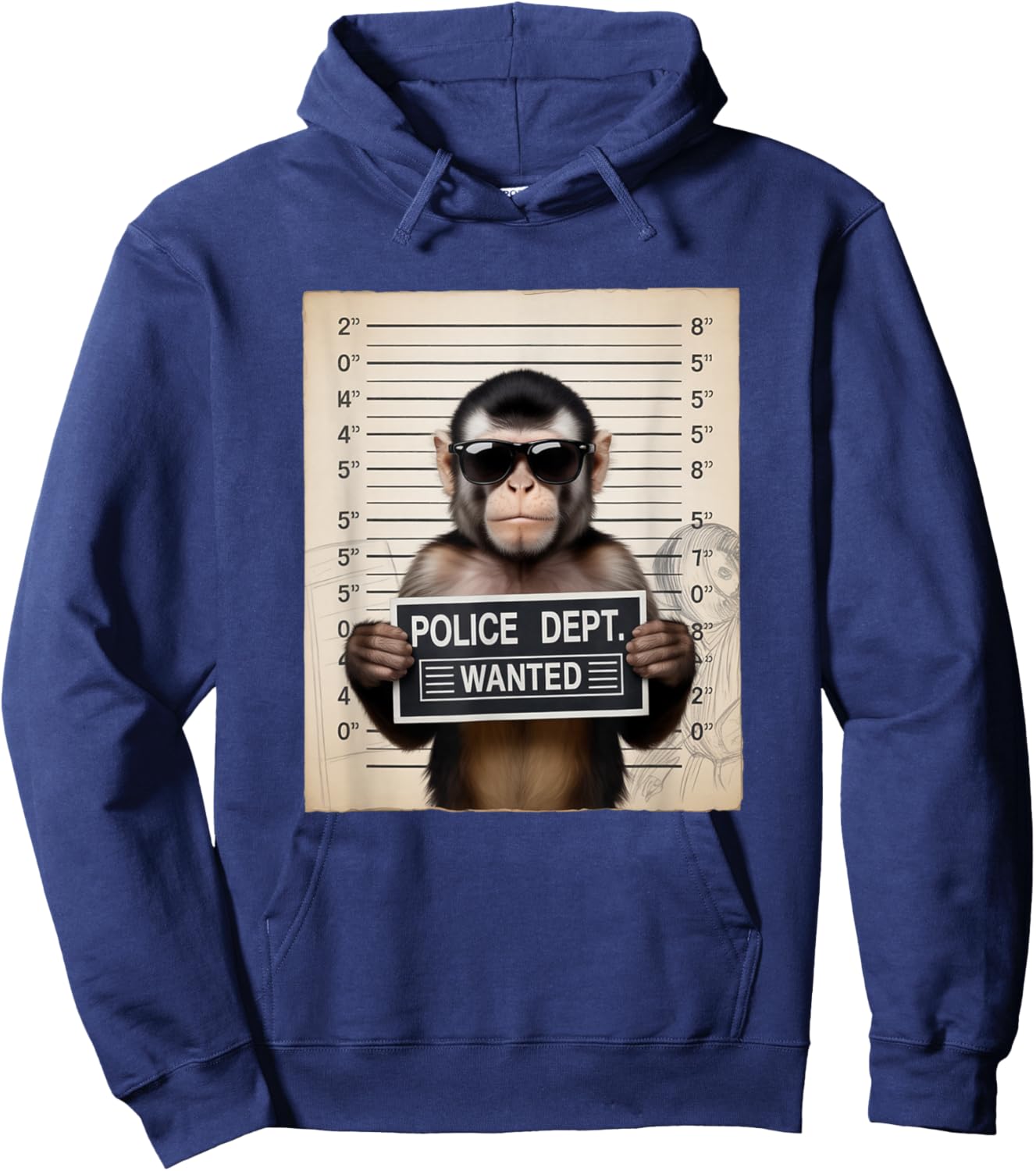 Mugshot Style Art Capuchin Monkey Sunglasses Hoodie - Hoodie | Navy