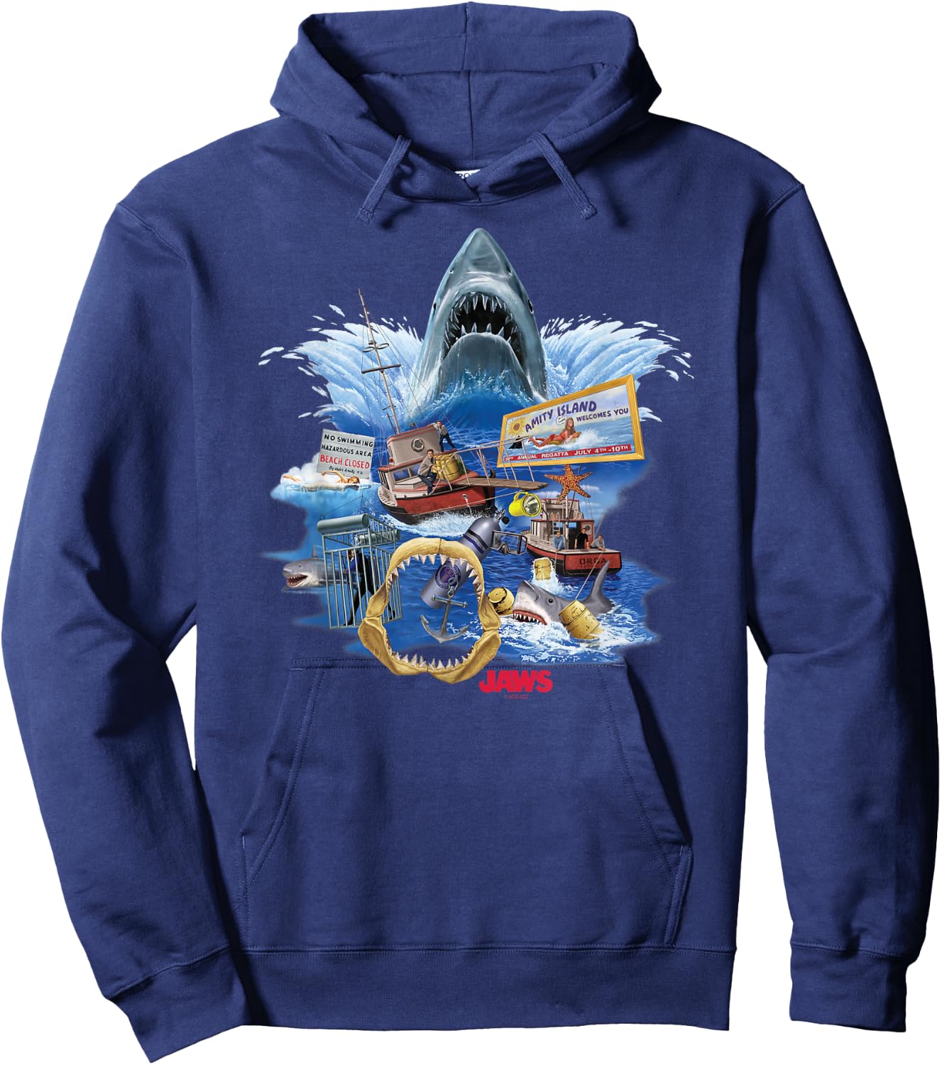 Jaws Poster Collage , Small, Black Hoodie - Hoodie | Navy