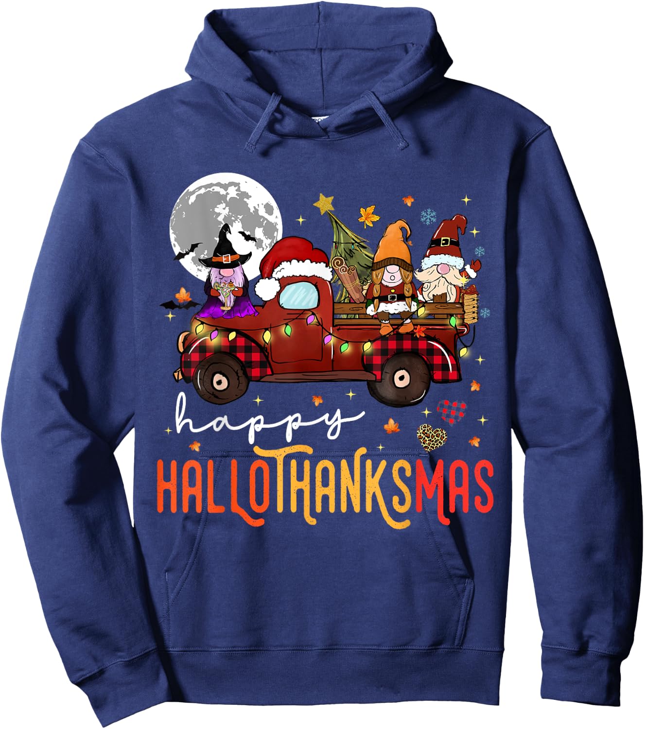 Funny Hallowthanksmas Gnome Christmas Hoodie - Hoodie | Navy