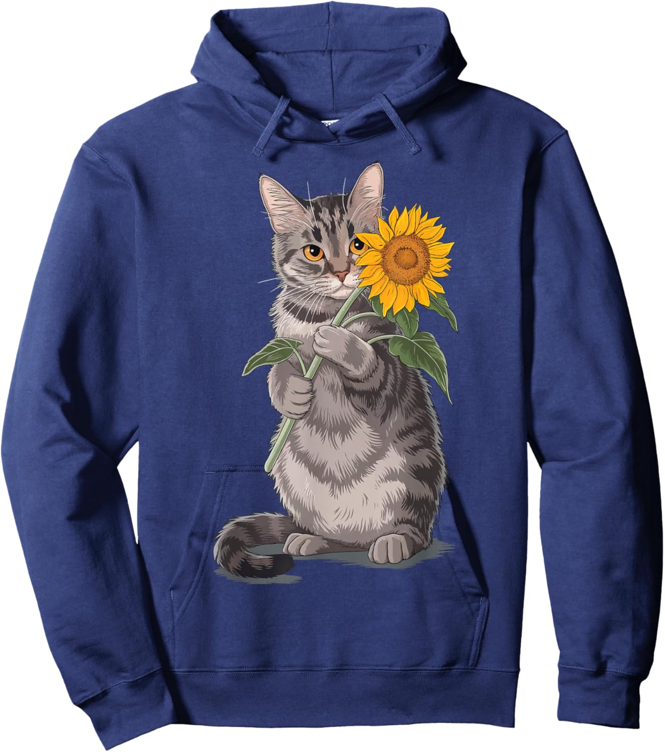 Cat Holding Sunflower Hoodie - Hoodie | Navy