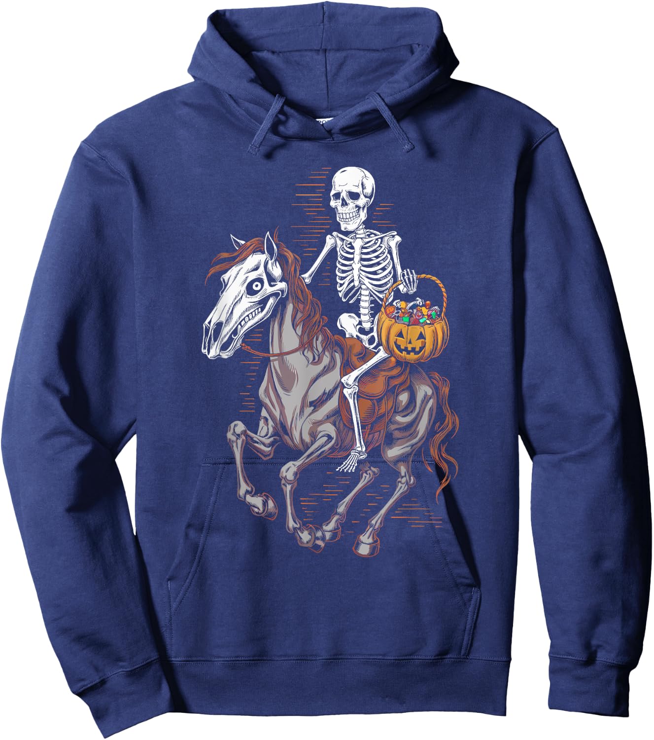 Skeleton Riding Mummy Horse Halloween Candy Fun Hoodie - Hoodie | Navy