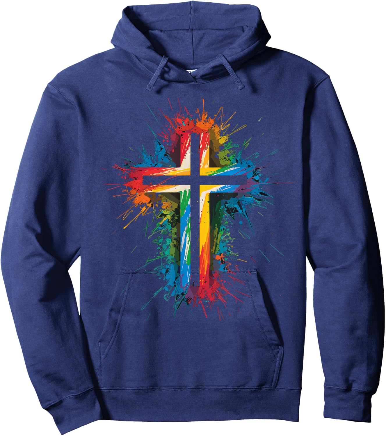 Colorful Paint Splash Cross Art Graphic Hoodie - Hoodie | Navy