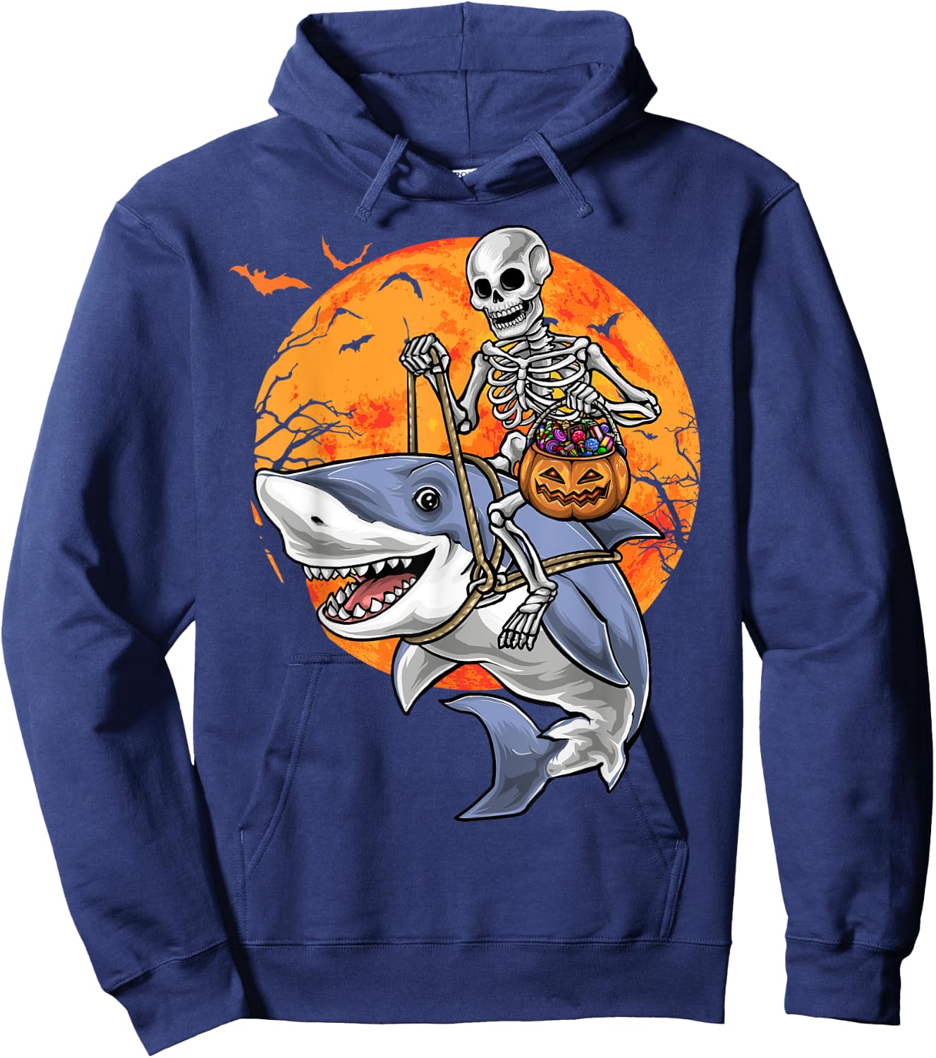 Halloween Skeleton Shark Kids Boys Girls Hoodie - Hoodie | Navy
