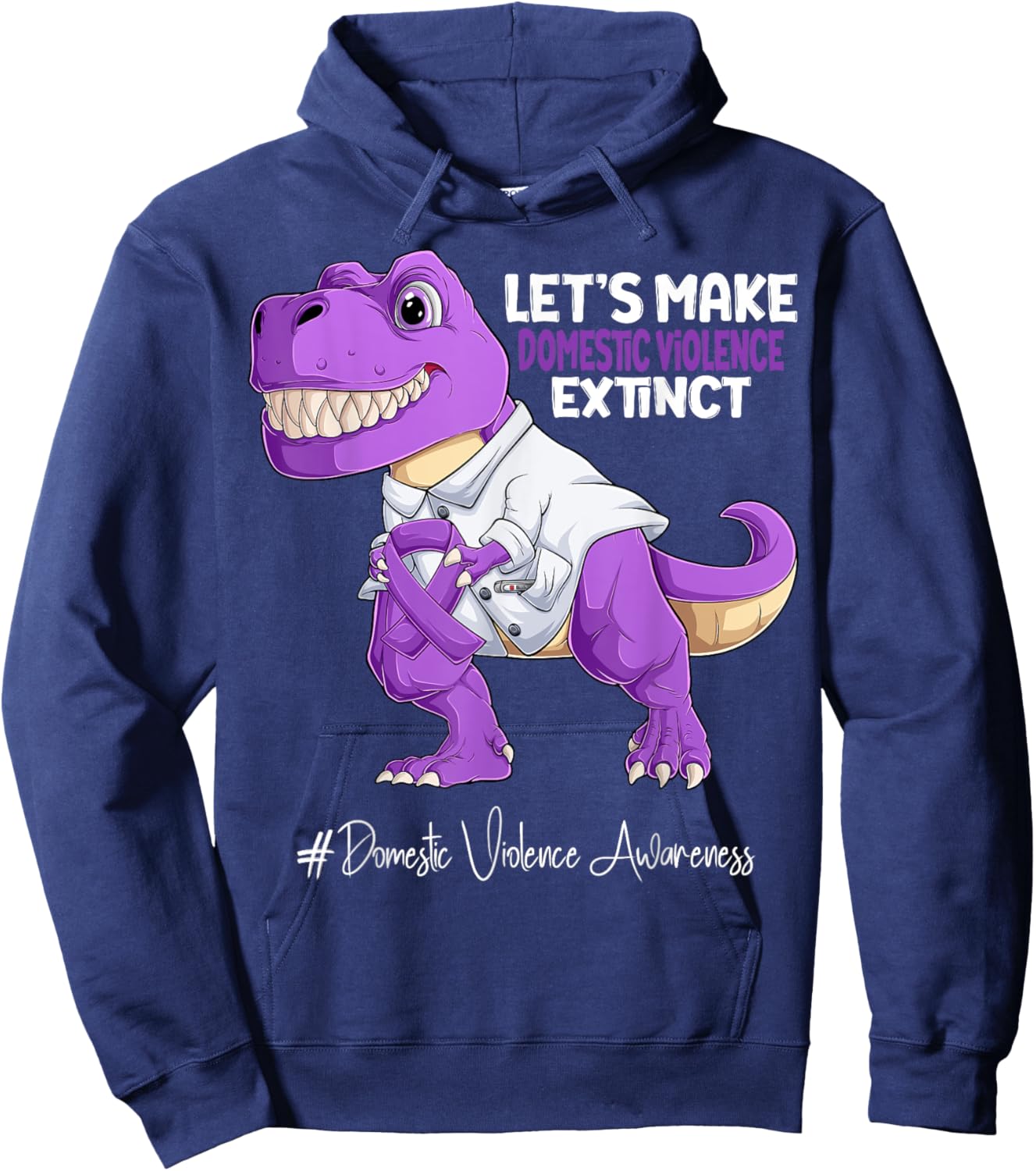 Purple Ribbon Trex Domestic Violence Awareness Hoodie - Hoodie | Navy