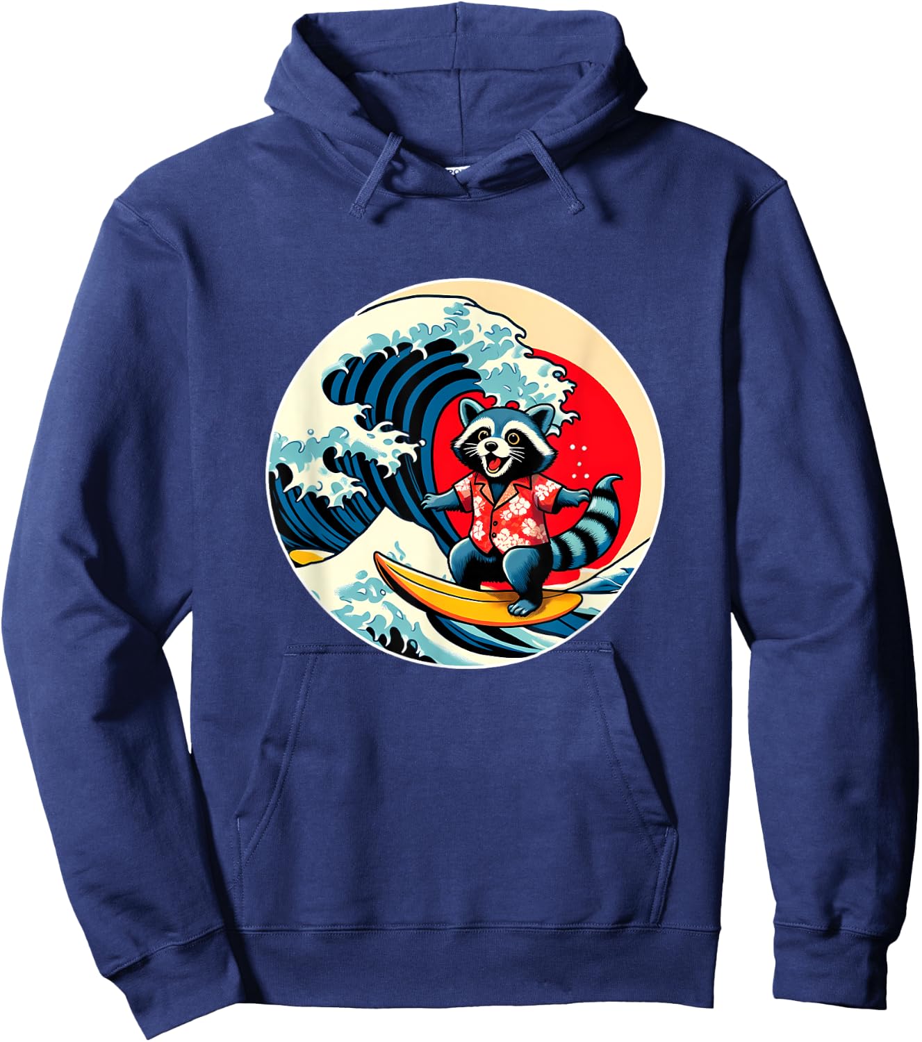 Great Wave Kanagawa Racoon Surfing Hoodie - Hoodie | Navy