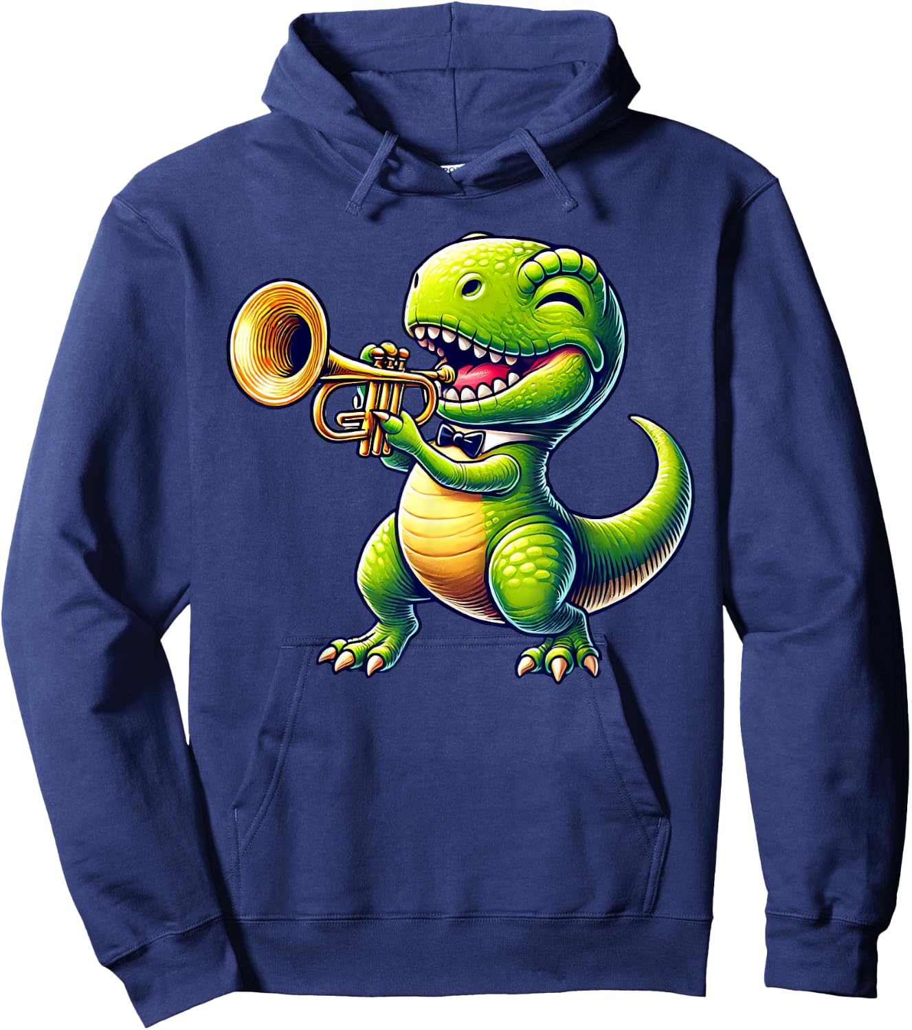 T-Rex Dinosaur Playing Trumpet Musician Music Hoodie - Hoodie | Navy