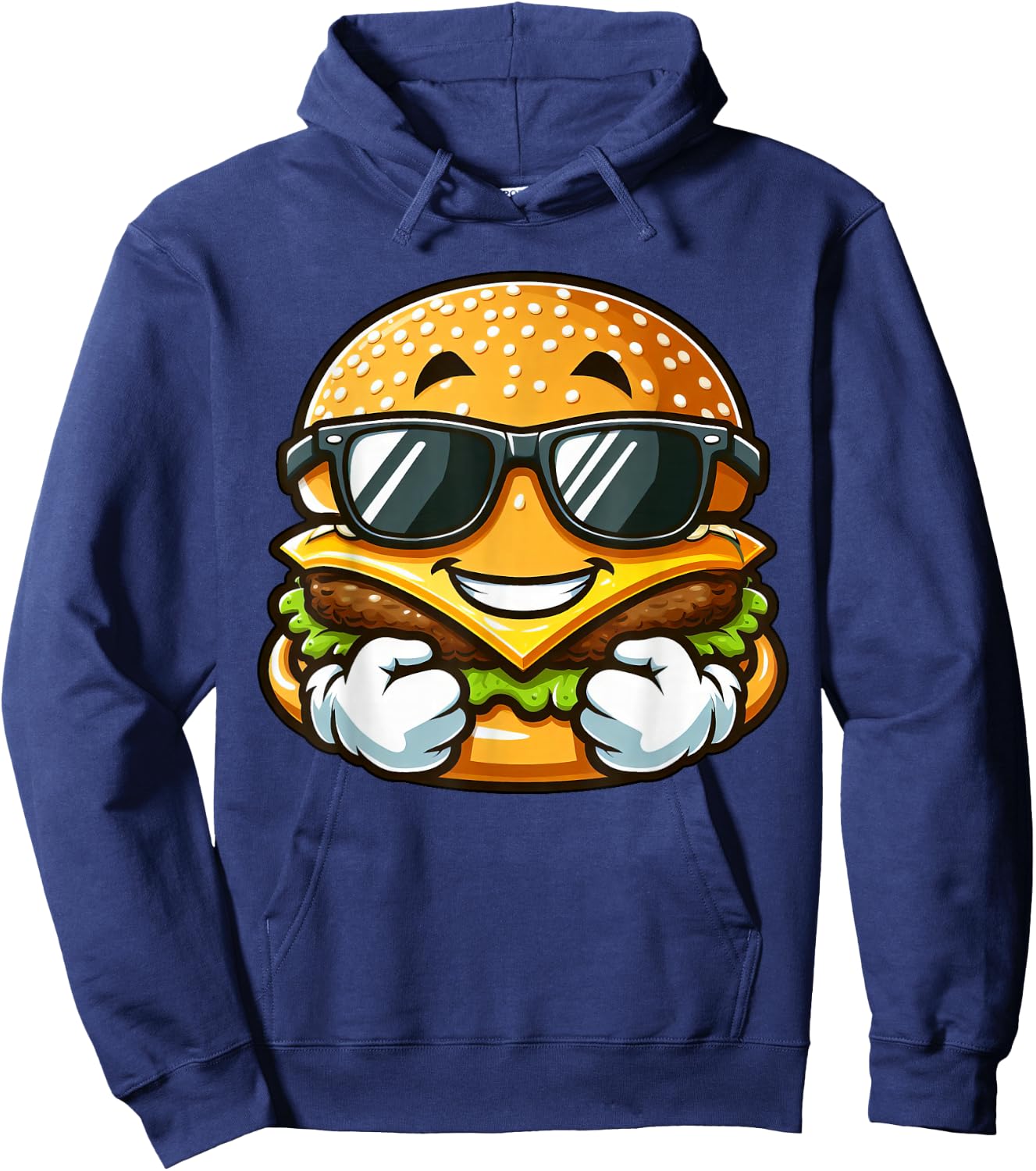 Cool Hamburger Cheeseburger with Sunglasses Hoodie - Hoodie | Navy