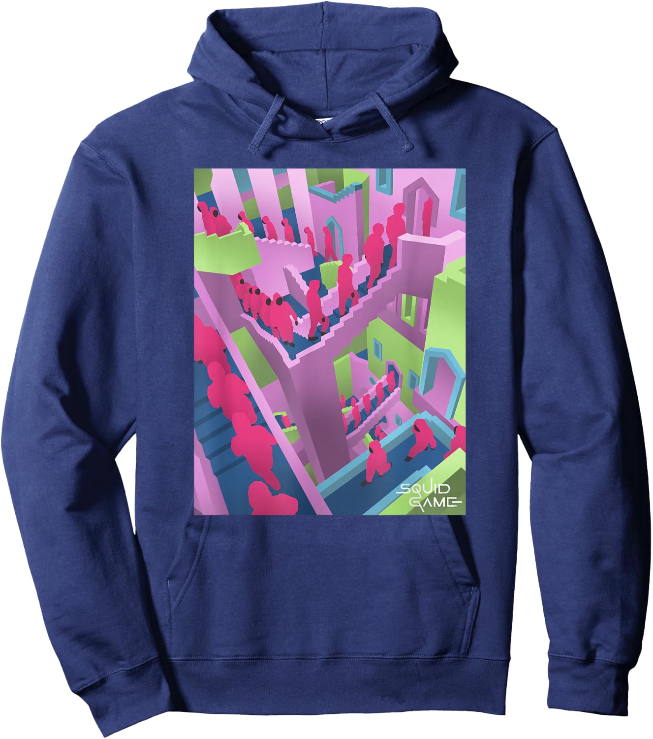 Squid Game Guards Stairs Neon Poster Hoodie - Hoodie | Navy
