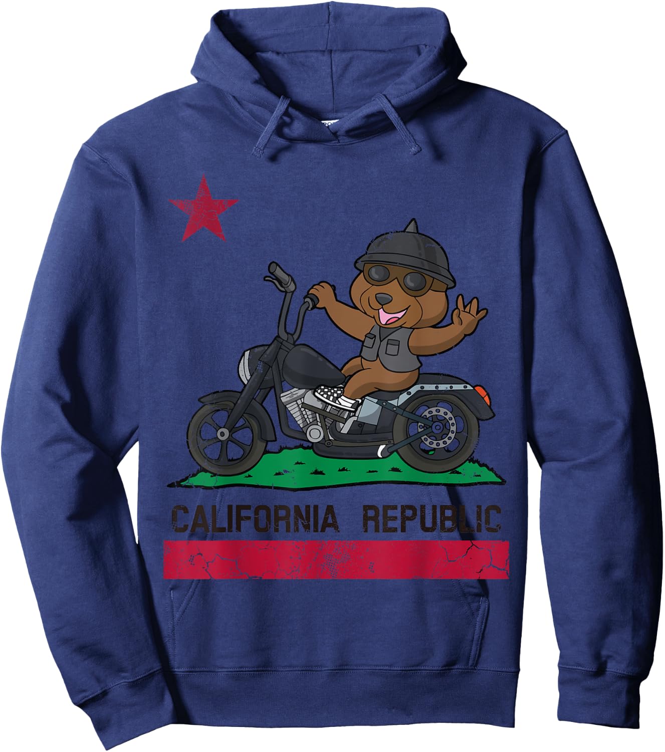 California Republic Flag Bear Biker Motorcycle Hoodie - Hoodie | Navy