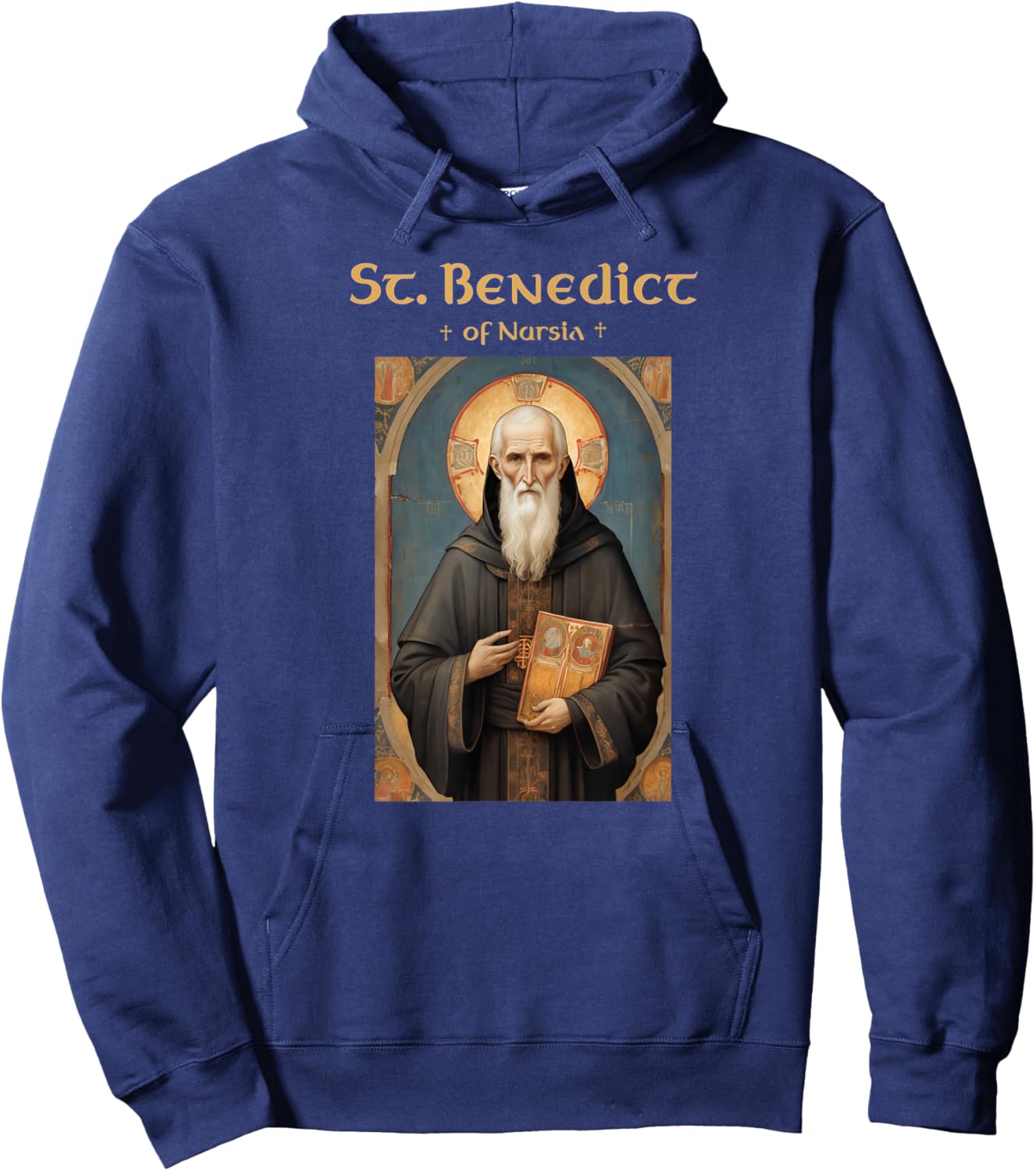 Saint Benedict Roman Catholic Icon Hoodie - Hoodie | Navy